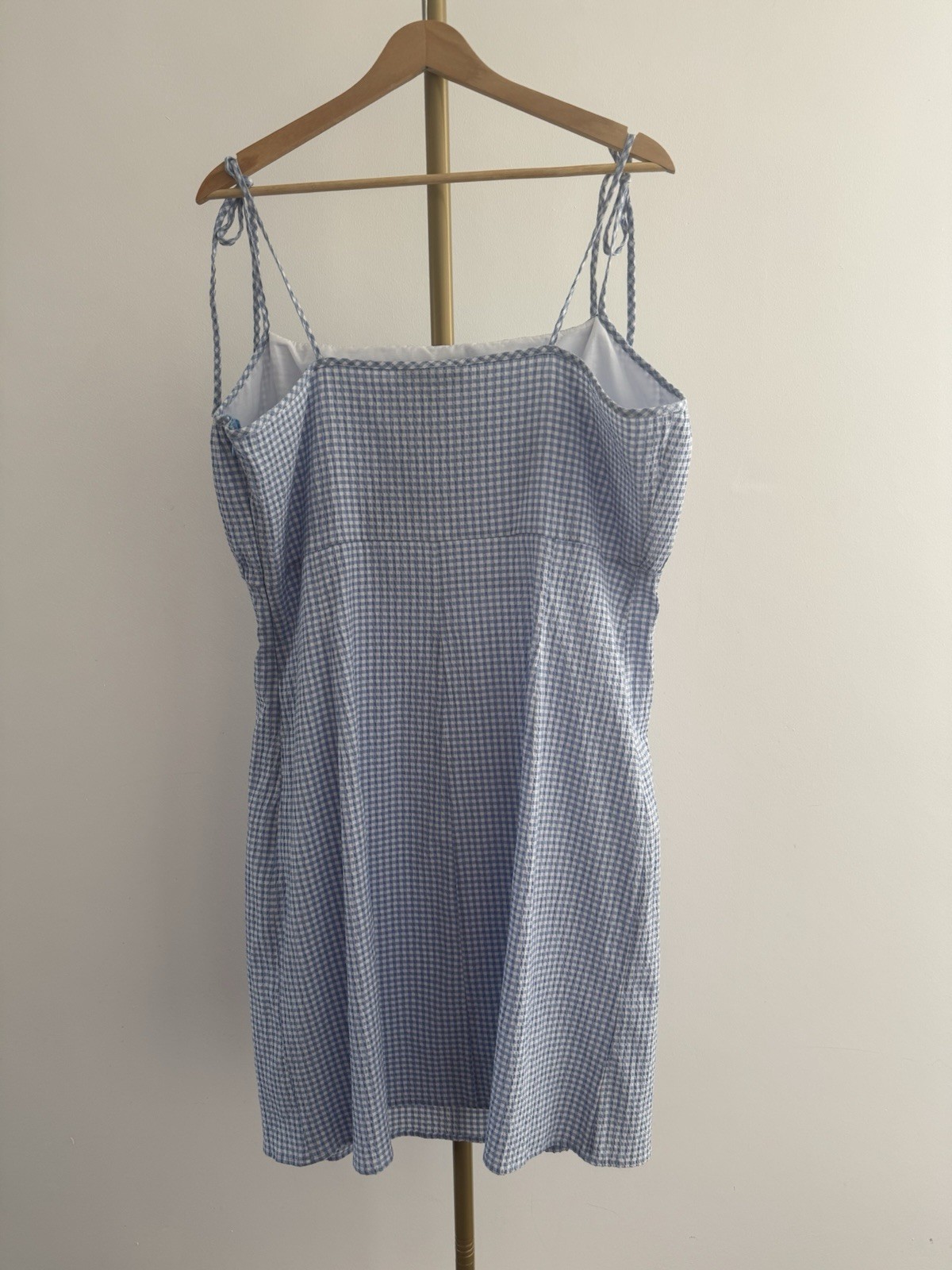 Primark Light Blue Gingham Summer Dress UK 20 Tie Strap Side Zip Lightweight