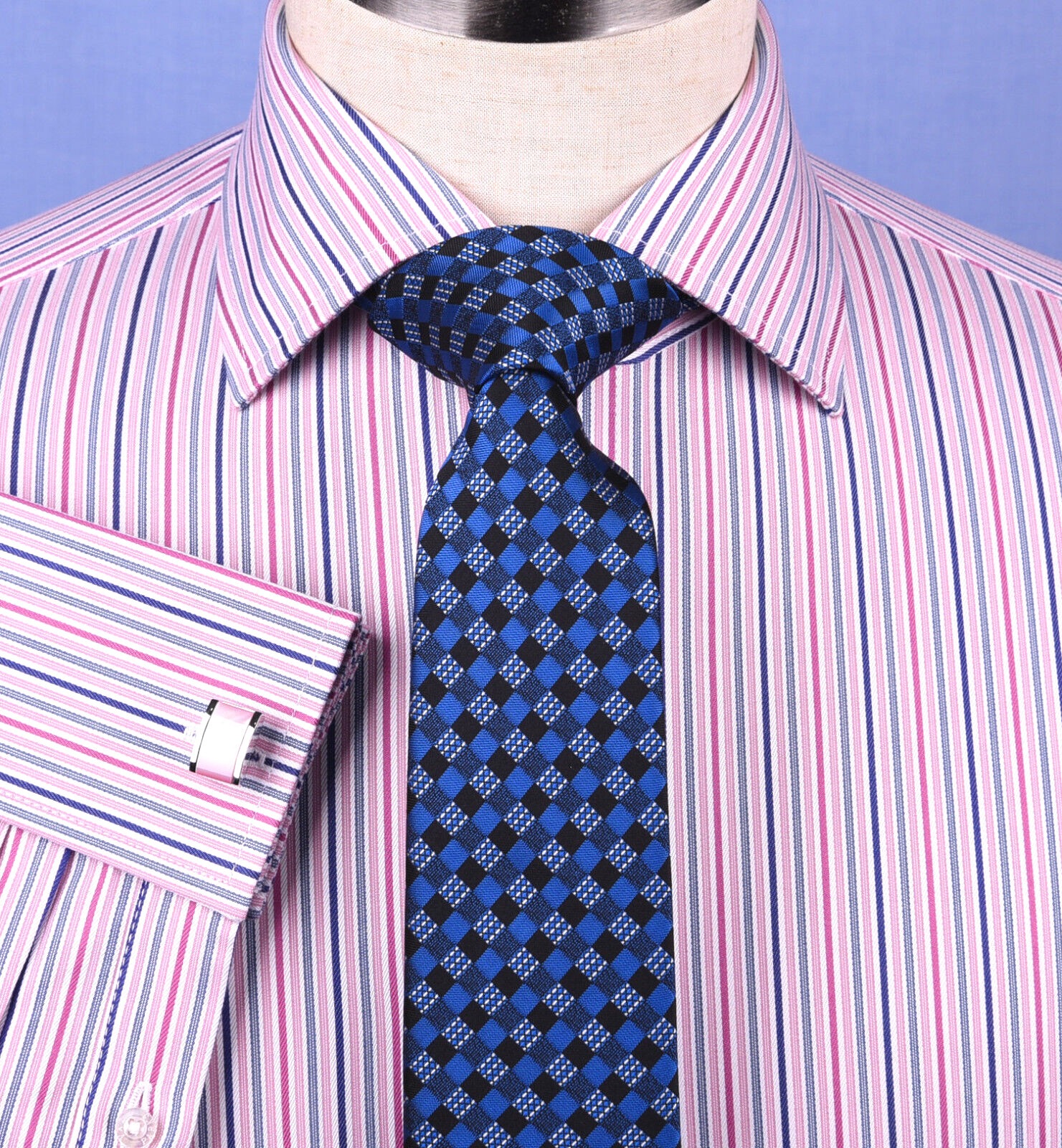 Pink Blue Soft Stripe Formal Business Dress Shirt Designer Stylish Fashion Style