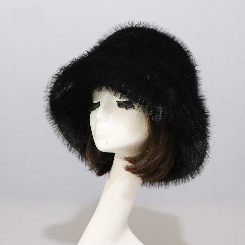 Women’s Fuzzy Bucket Hat Winter Fluffy Furry Plush Faux Fur Hats Fisherman Cap
