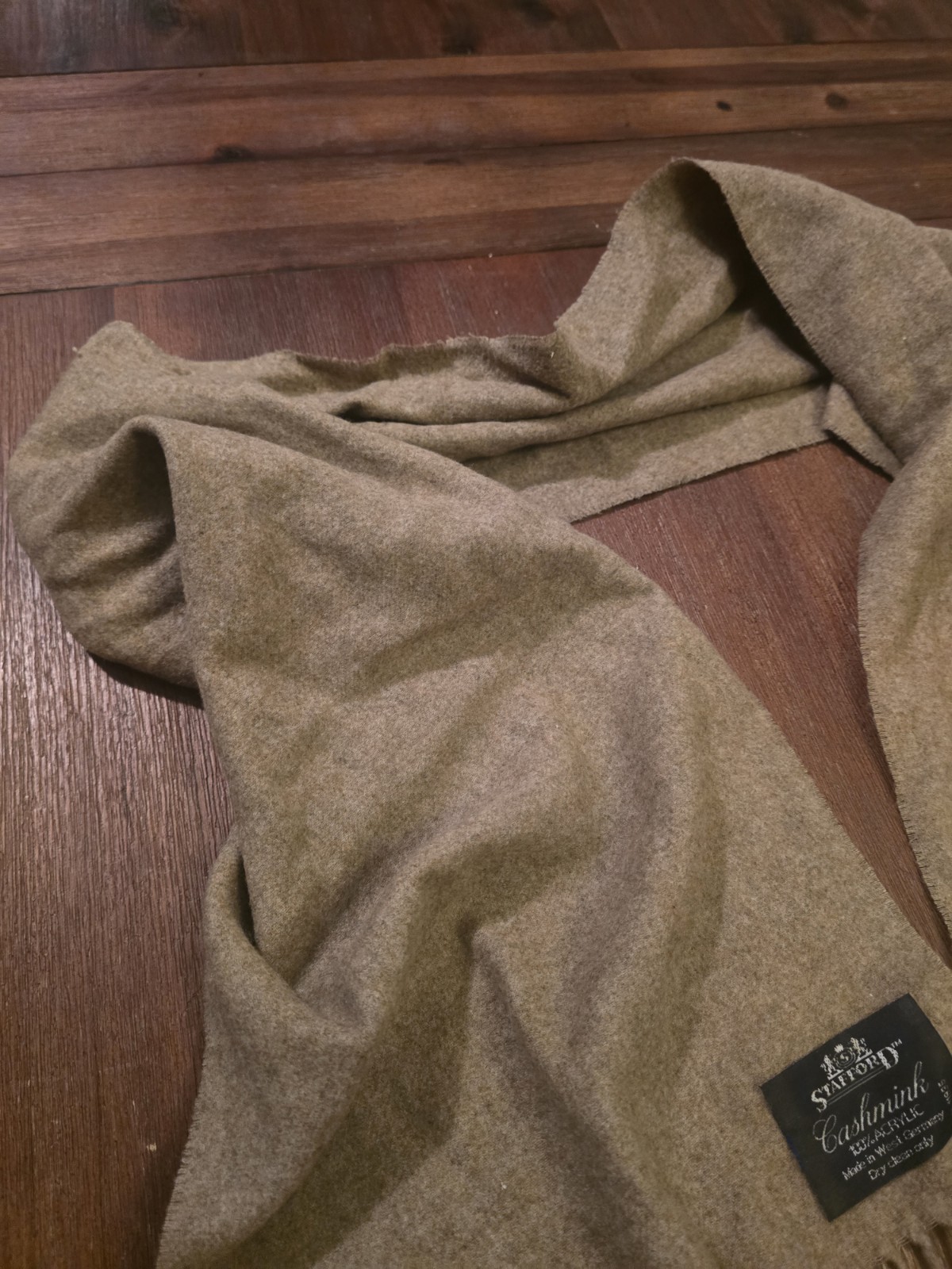 Stafford Cashmink Men’s Tan Solid Acrylic Rectangle Scarf with Fringe