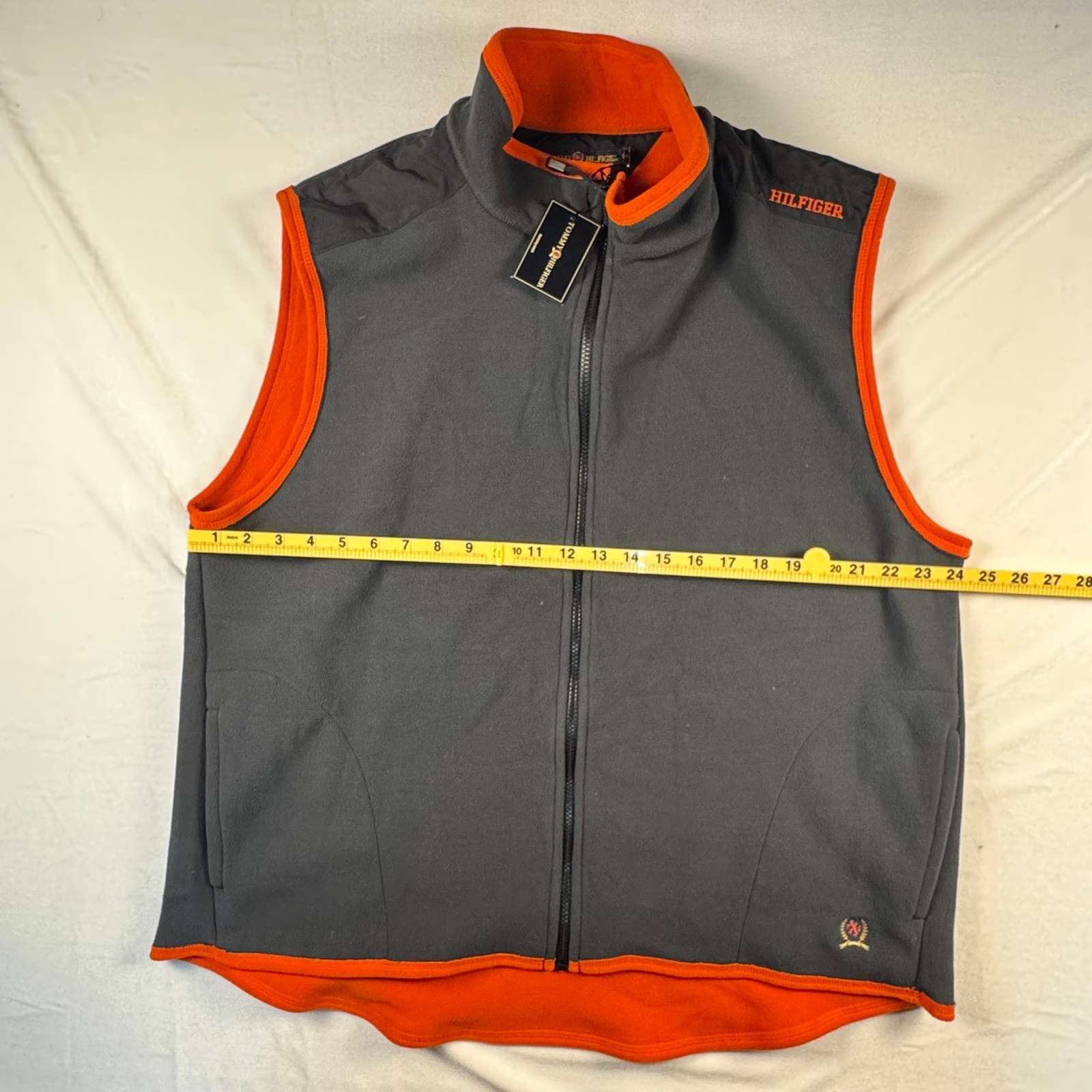Tommy Hilfiger Mens Fleece Vest Charcoal Grey Orange Full Zip XL BAHOI New