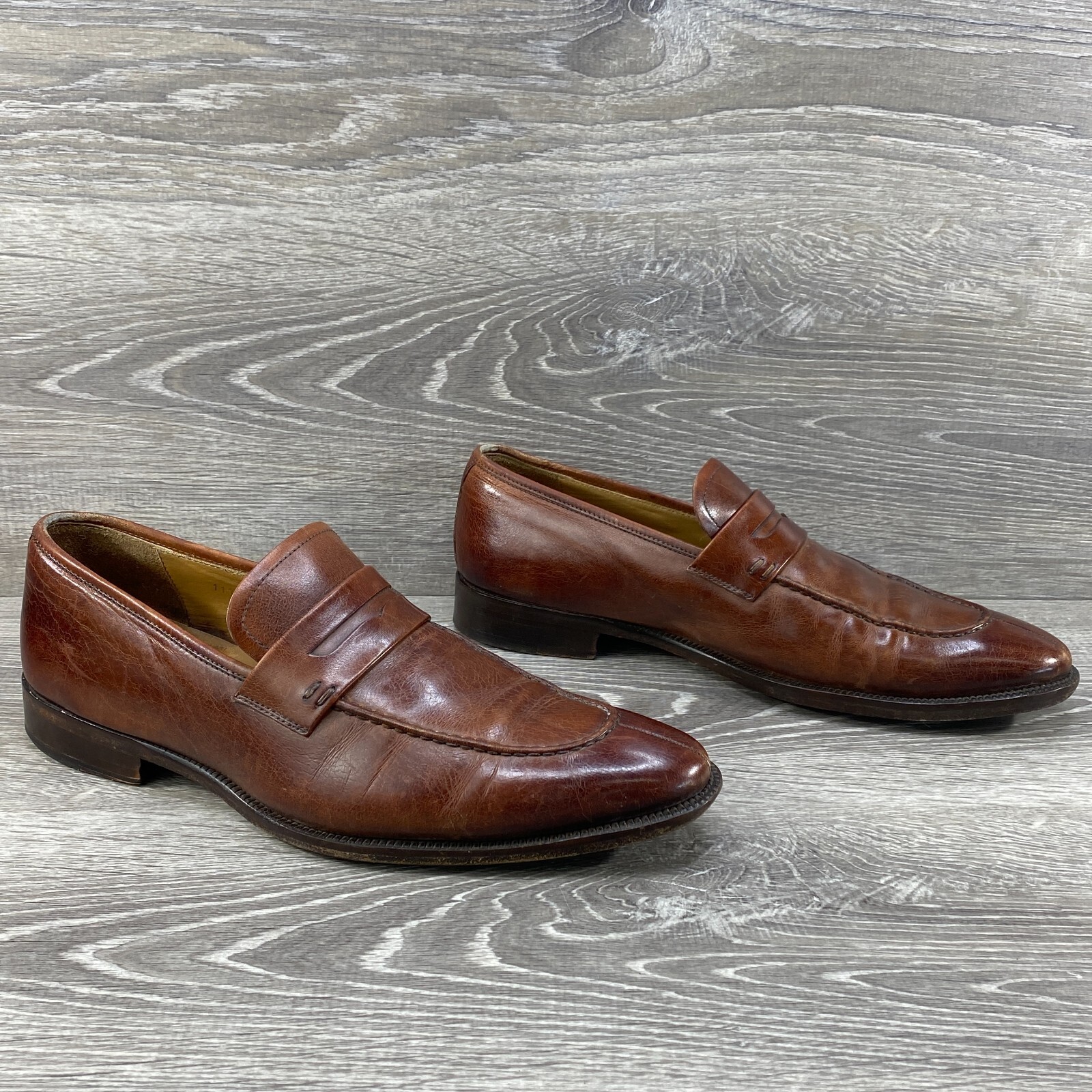 Magnanni Sasso Brown Leather Penny Loafers Mens 9.5 M Dress Shoes Made in Spain