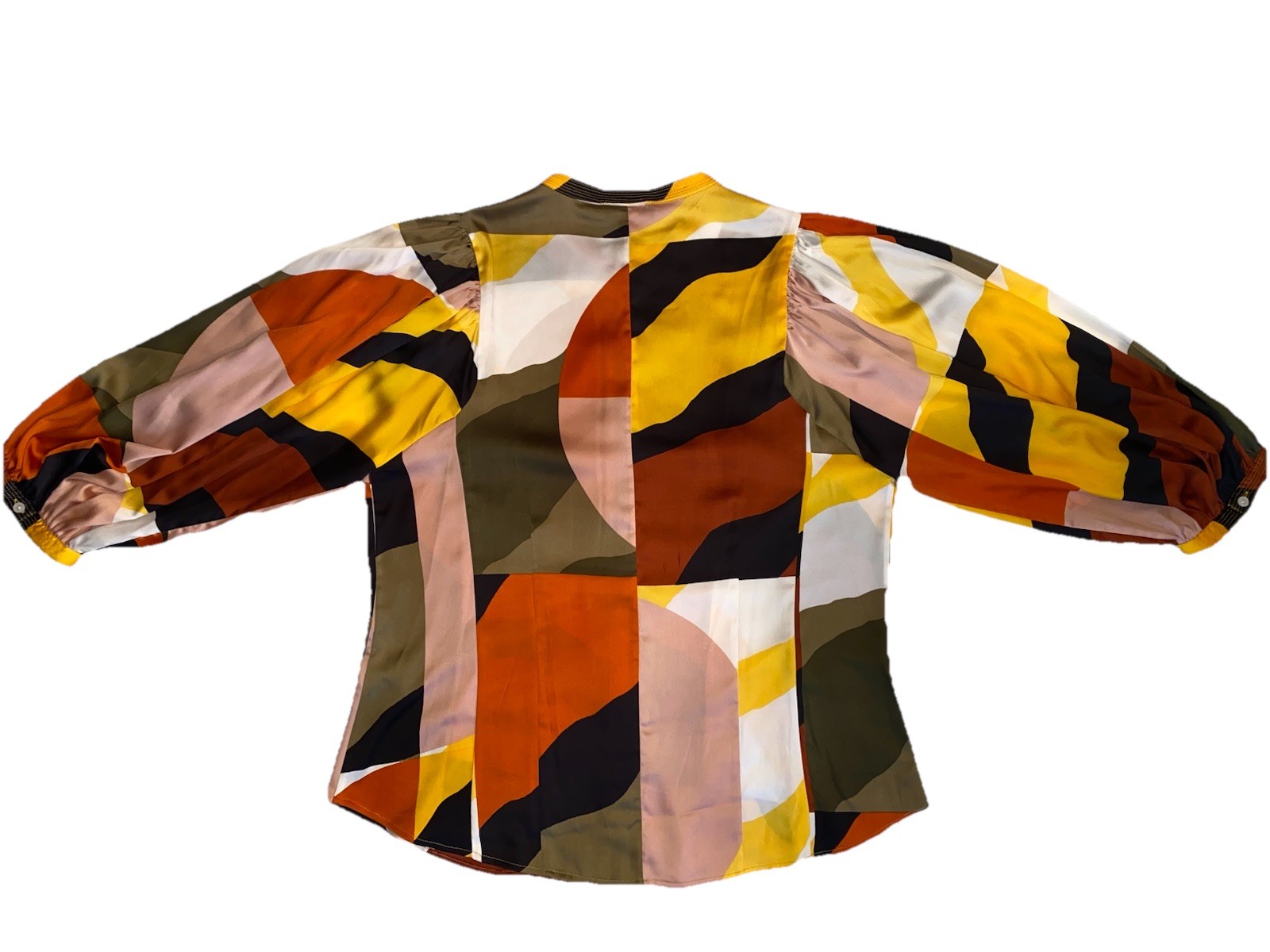 KARL LAGERFELD PARIS Women’s L Multicolor Geometric Button Blouse Balloon Sleeve