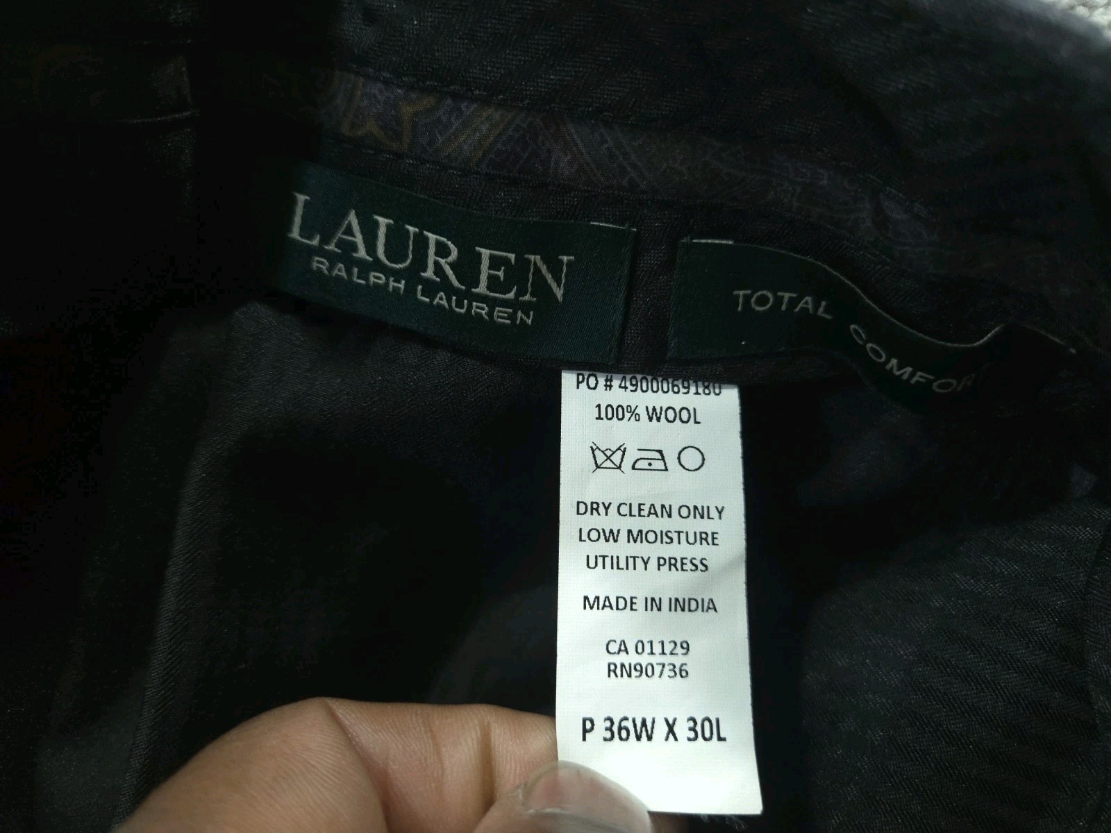 Ralph Lauren Pants Mens 36×30 Gray Wool Dress Trousers Stretch Total Performance