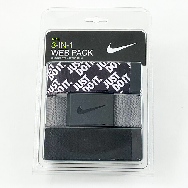 NIKE MENS WEB BELT 3 IN 1 PACK JUST DO IT./BLACK/GREY TRIM TO FIT UP TO 42 20903