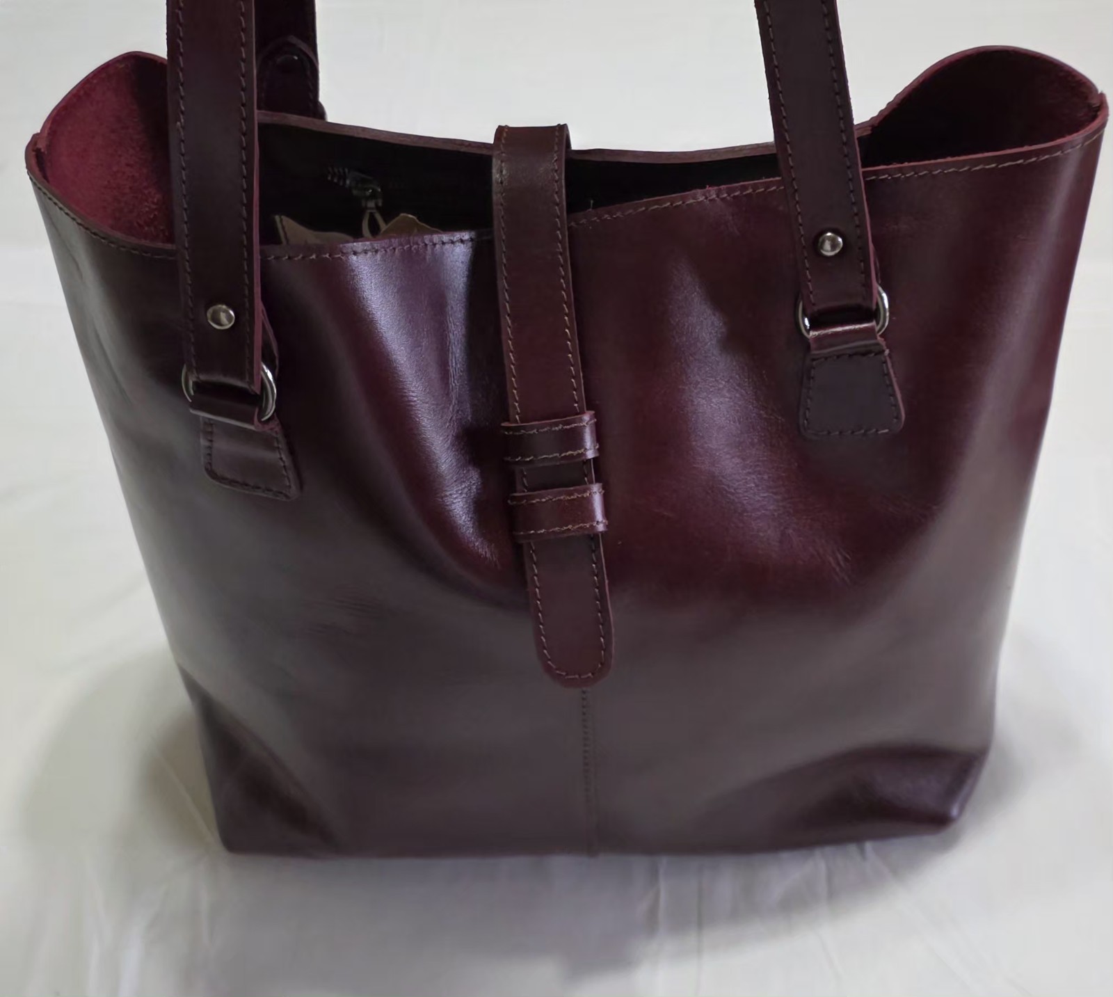 Handmade Mexican Genuine Artisan Leather Burgundy Tote Shoulder Bag