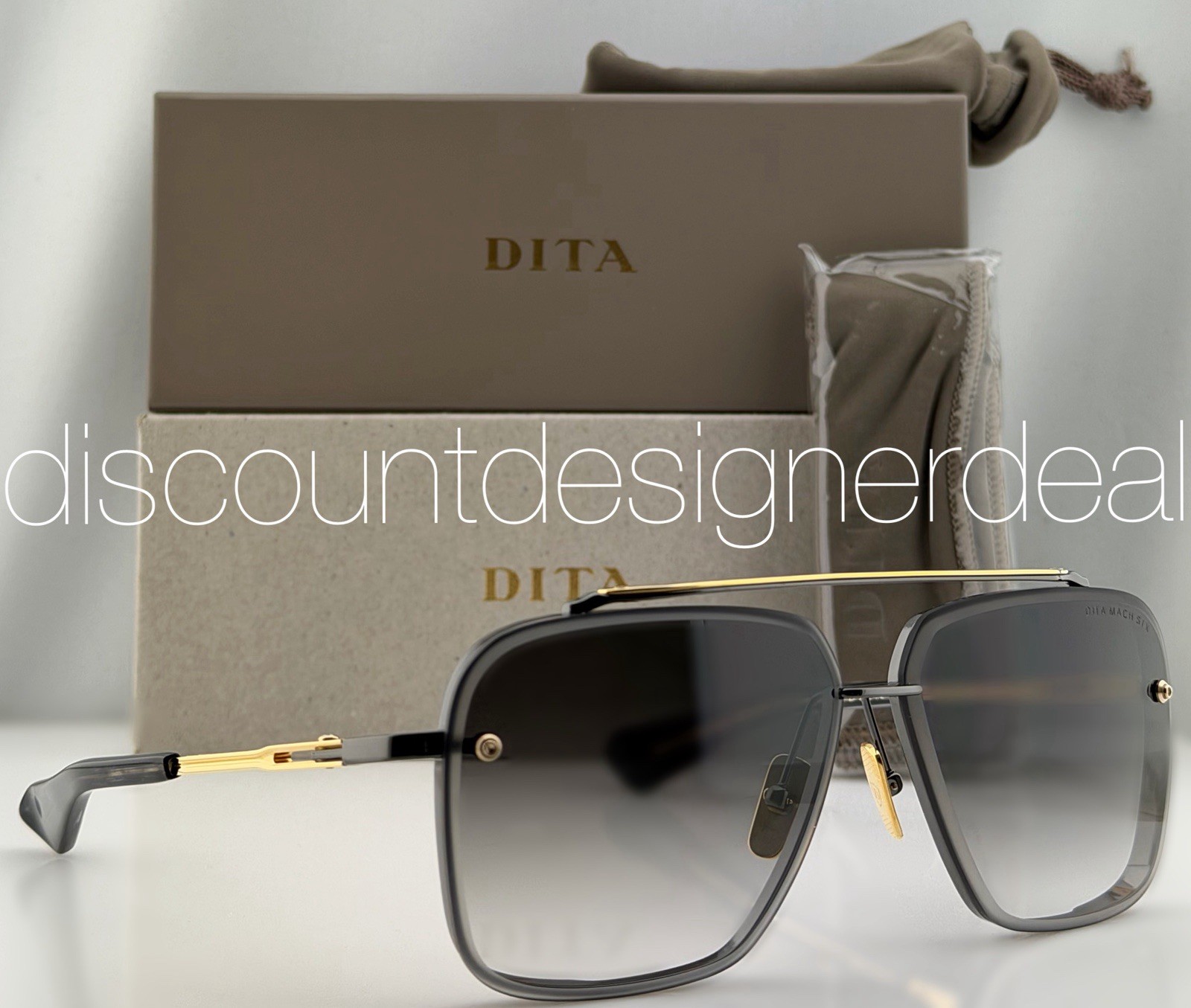 DITA Mach-Six Sunglasses Black Yellow Gold Gray Gradient 62mm NEW DTS121-62-05