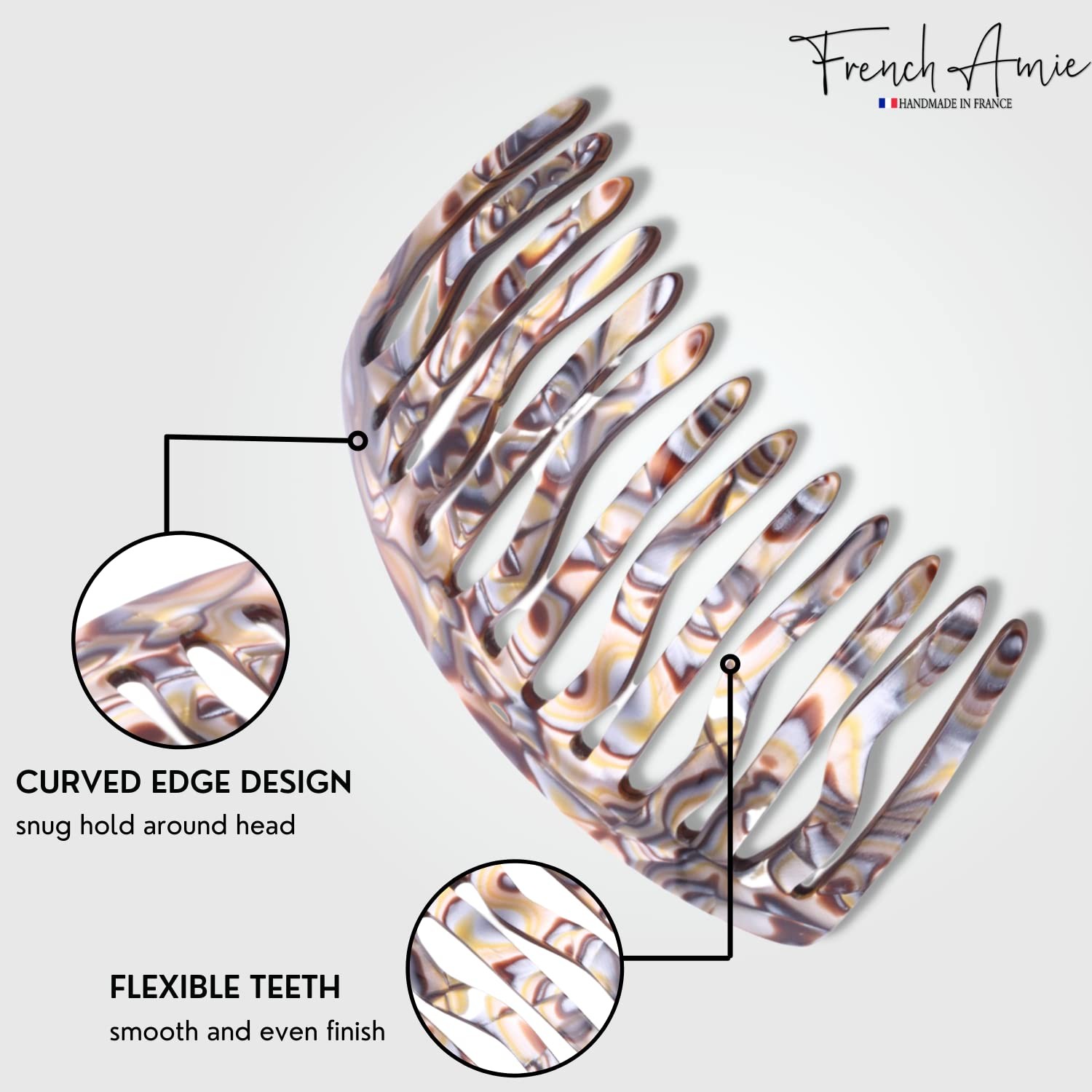 French Amie Fab 13 Teeth Medium Handmade Celluloid Side Hair Comb for Women