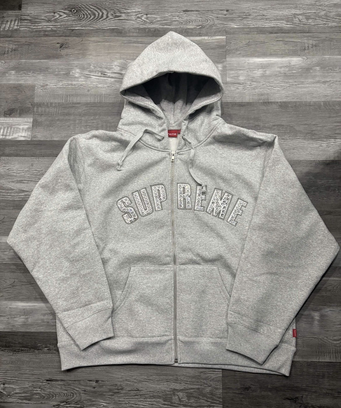Supreme Men’s L Gray Full Zip Hooded Cotton Fleece Logo Hoodie