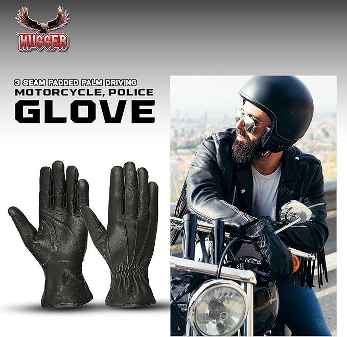 Hugger Men’s Deerskin Water Resistant Leather Motorcycle Driving Riding Gloves