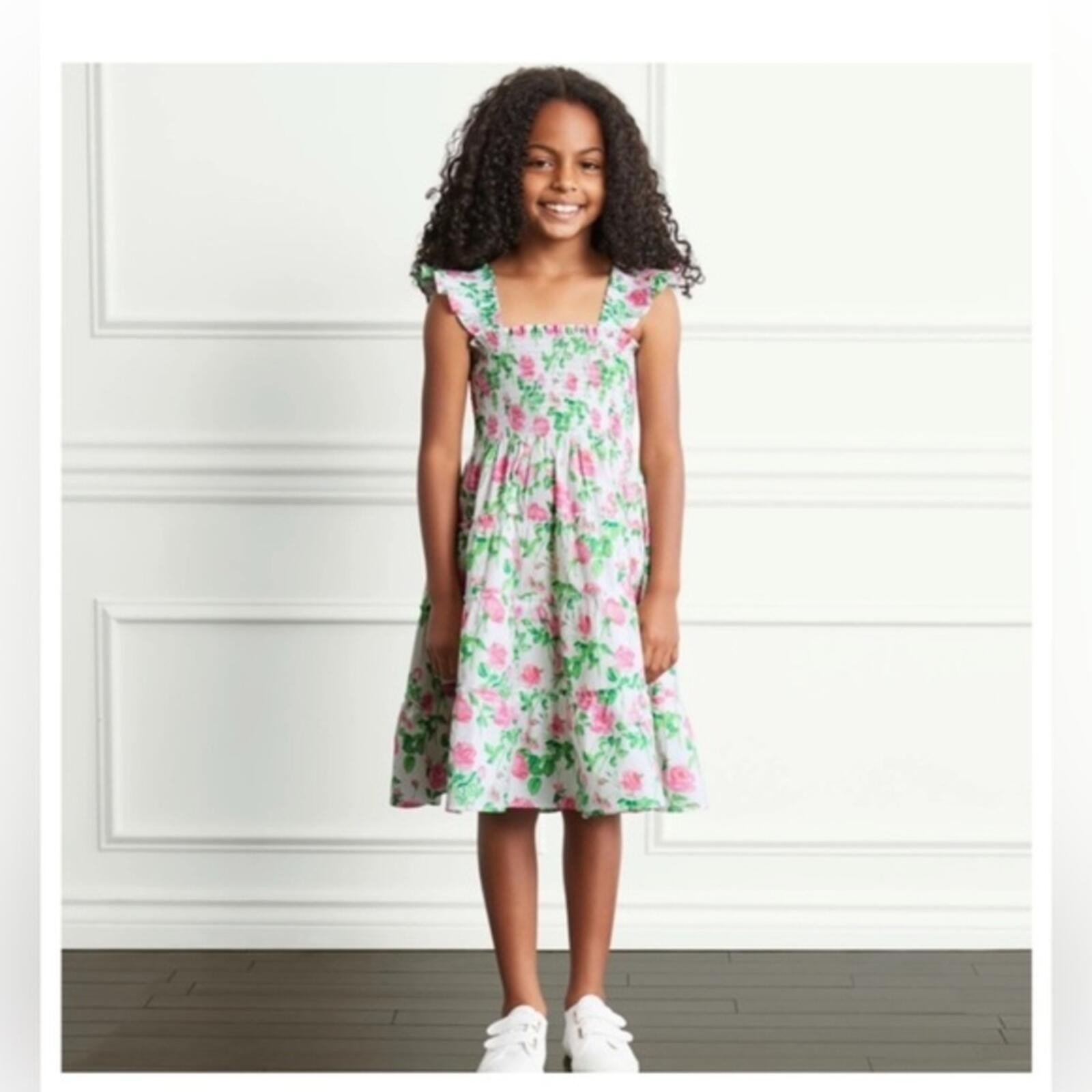 Hill House Home Tiny Ellie Nap Dress Girls 11/12 Pink Roses Smocked