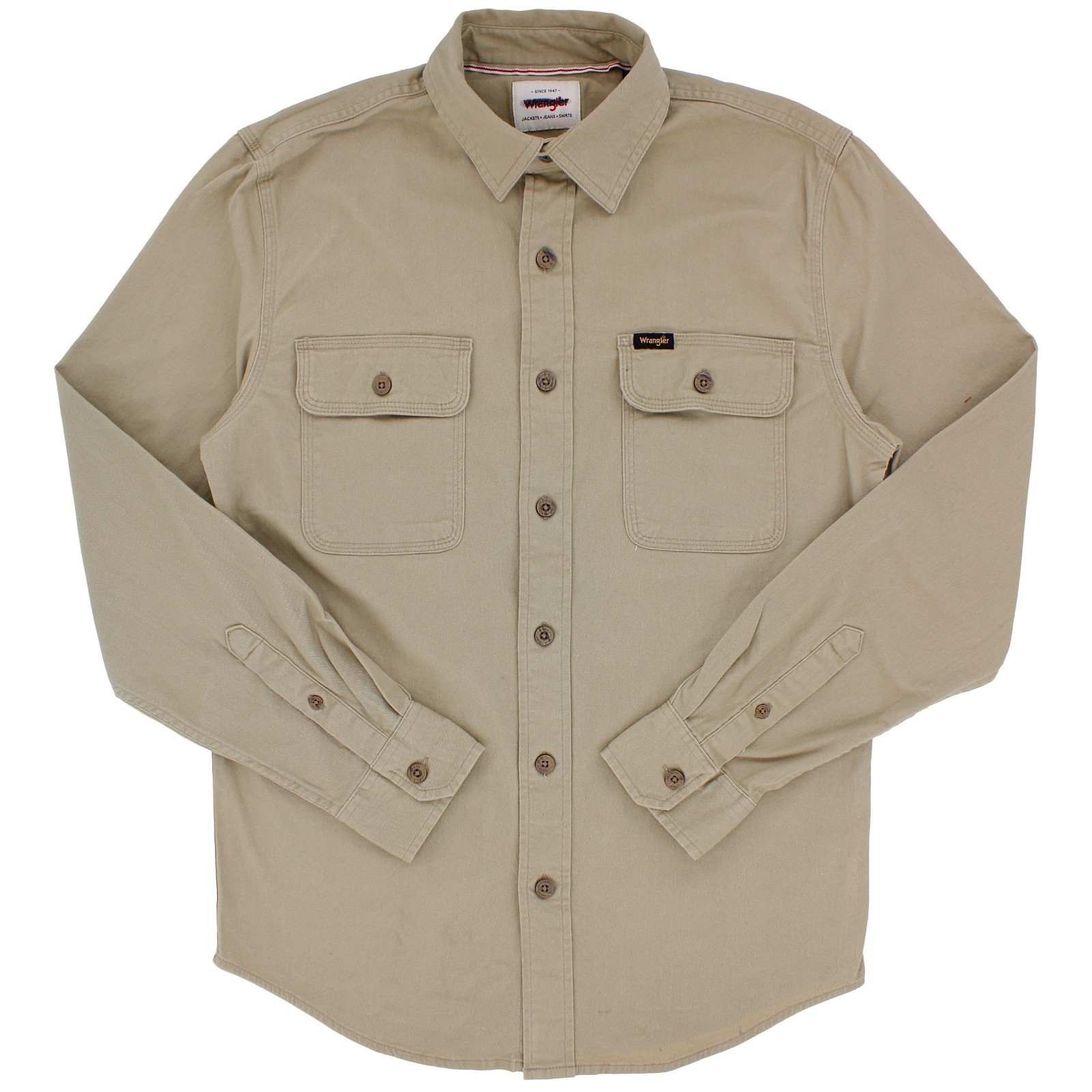 Wrangler Men’s Shirt Button-up Long Sleeve, 2-Button Down Pockets, Cotton Blend