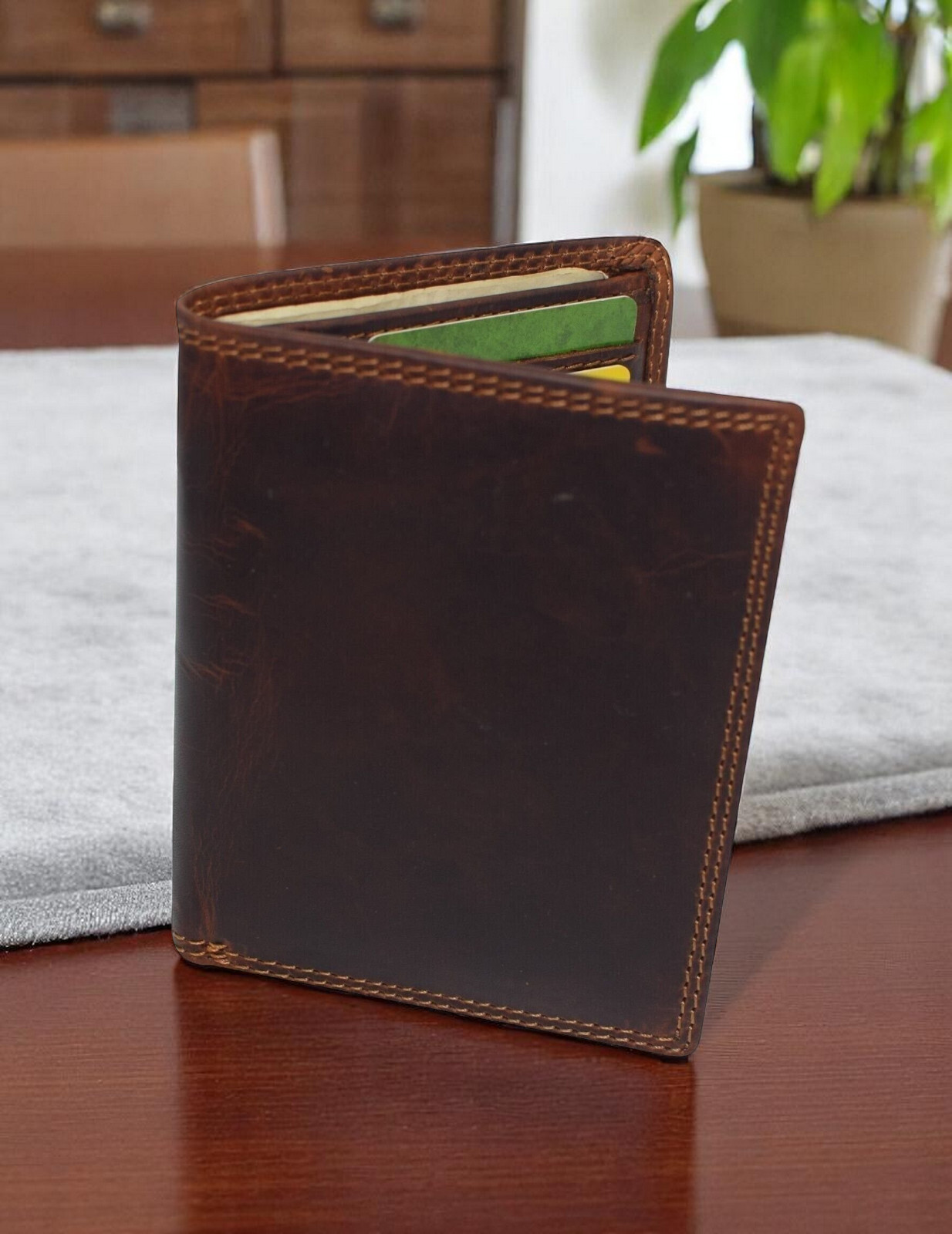 Vintage Leather Mens Slim Bifold Wallet RFID Blocking Credit Card Holder Wallets