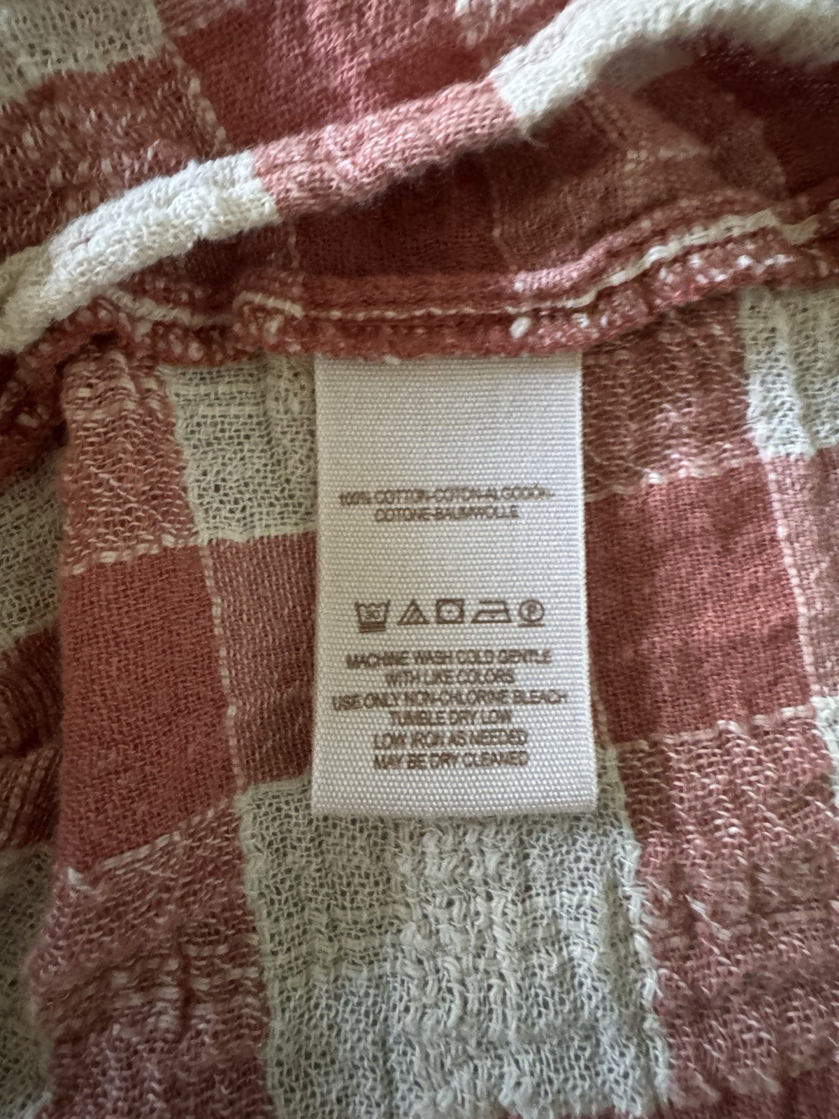 Free People Gingham Peasant Top Small Peachy Pink Cotton Boho Cottagecore Gauzy