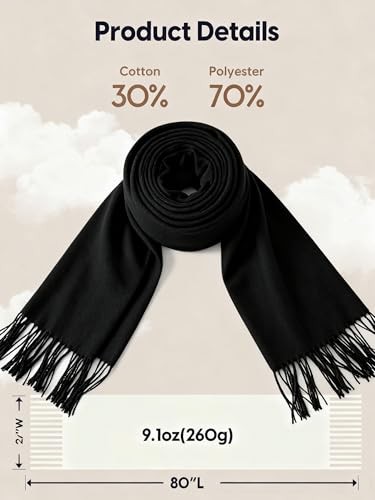 Winter Scarf for Women Ladies Cold Weather – Soft Warm Cashmere Feel Black