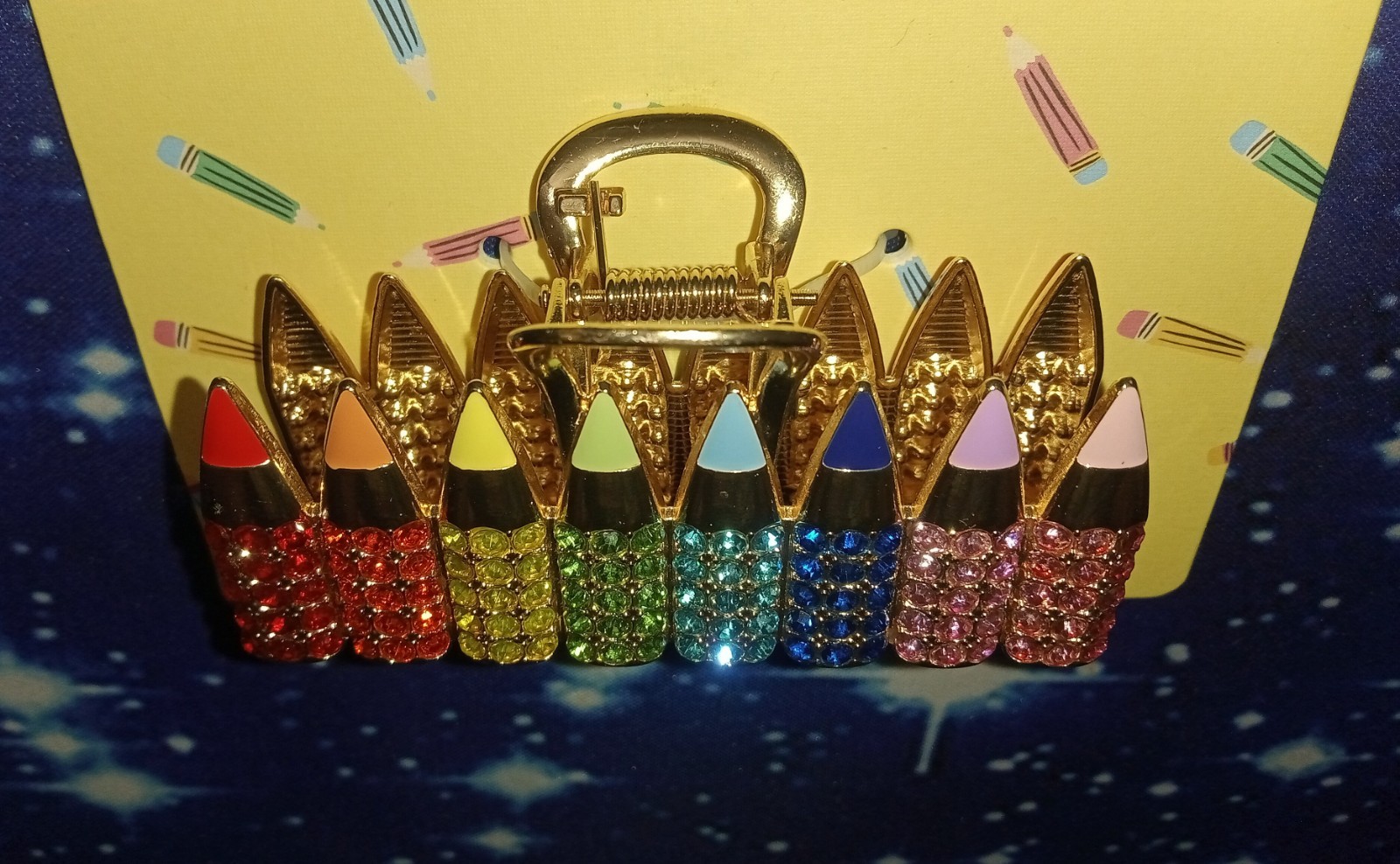 Piper • K Gold Painted & Multi Colored Rhinestones Metal Hair Claw Clip PENCILES