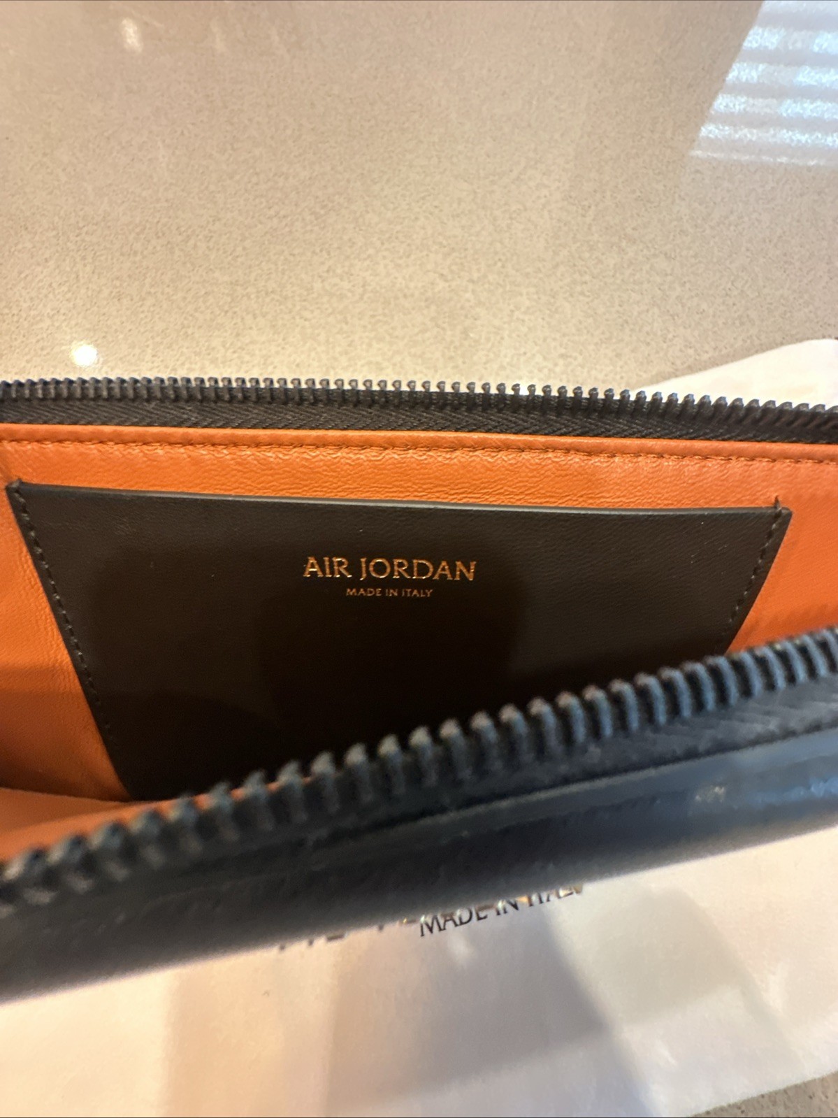 Air Jordan Wings Leather Pouch Clutch Bag with Wrist Strap, MADE IN ITALY