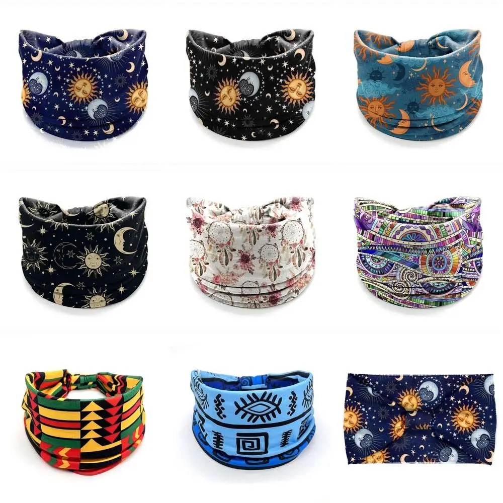 Bohemia Print Wide Headbands New Vintage Elastic Knot Turban Headwrap for Women