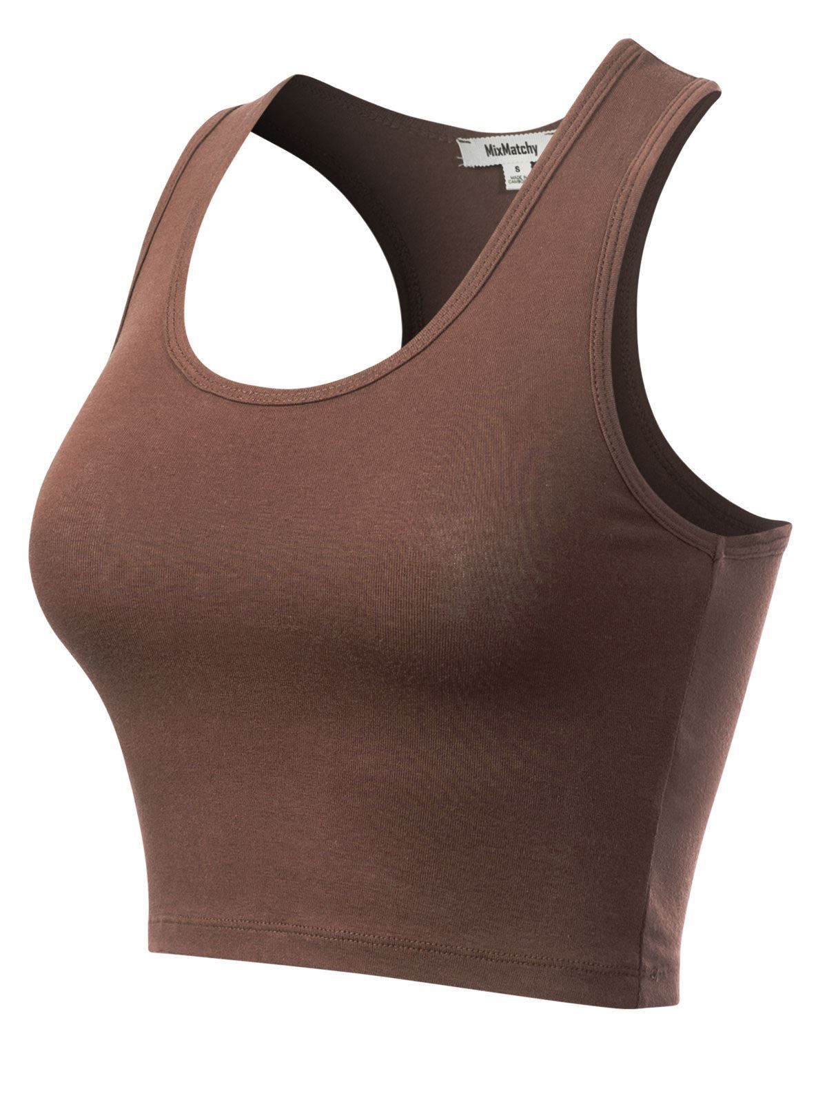 MixMatchy Cotton Basic Sleeveless Racerback Sports Crop Tank Top