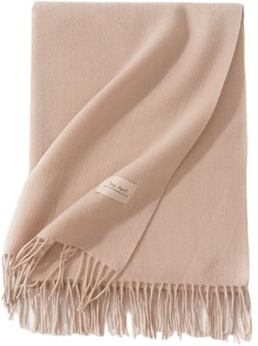 INOGIH Unisex Winter Soft Warm Cashmere Scarf Solid Color Shawls One Size Beige