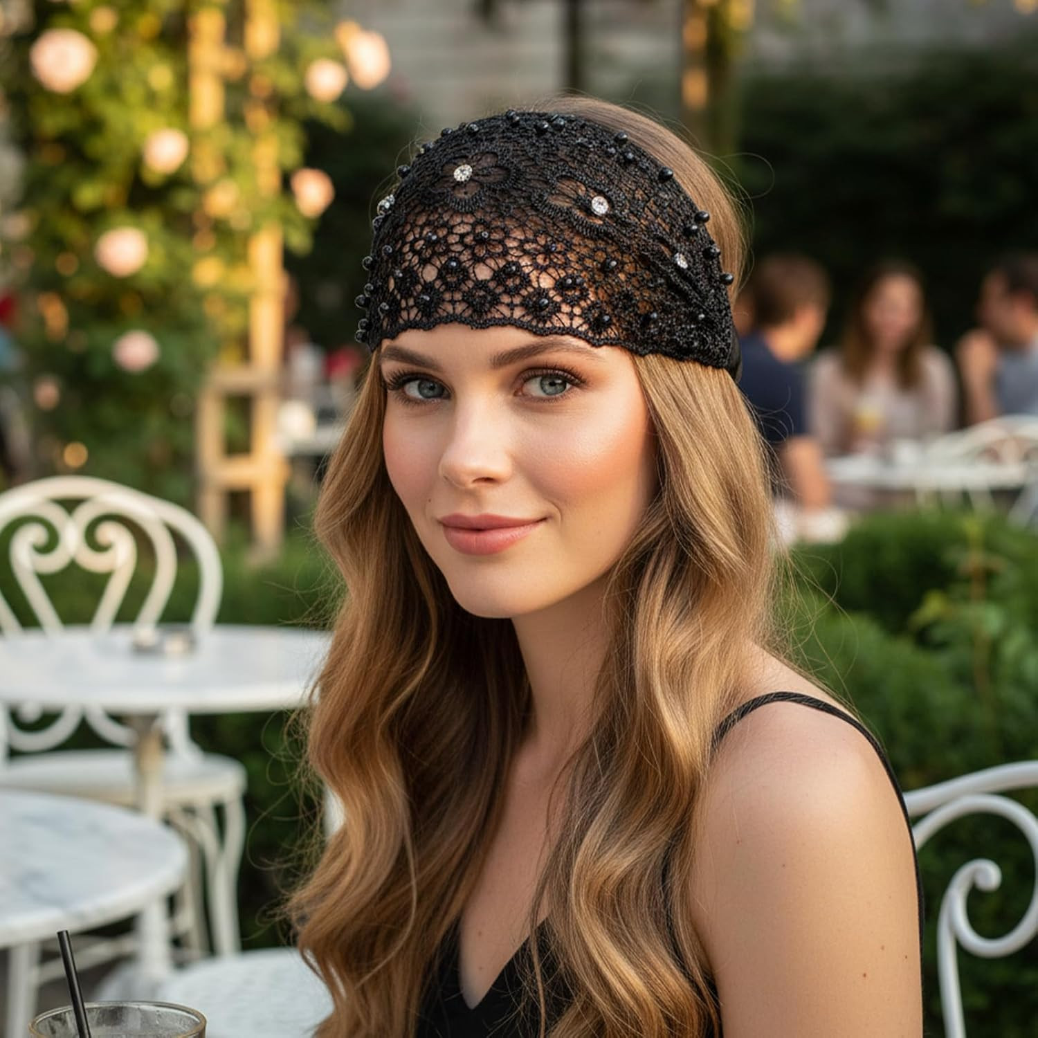 3 Pack Wide Lace Headband for Women Wide Floral Pearl Lace Head Wrap Boho Style