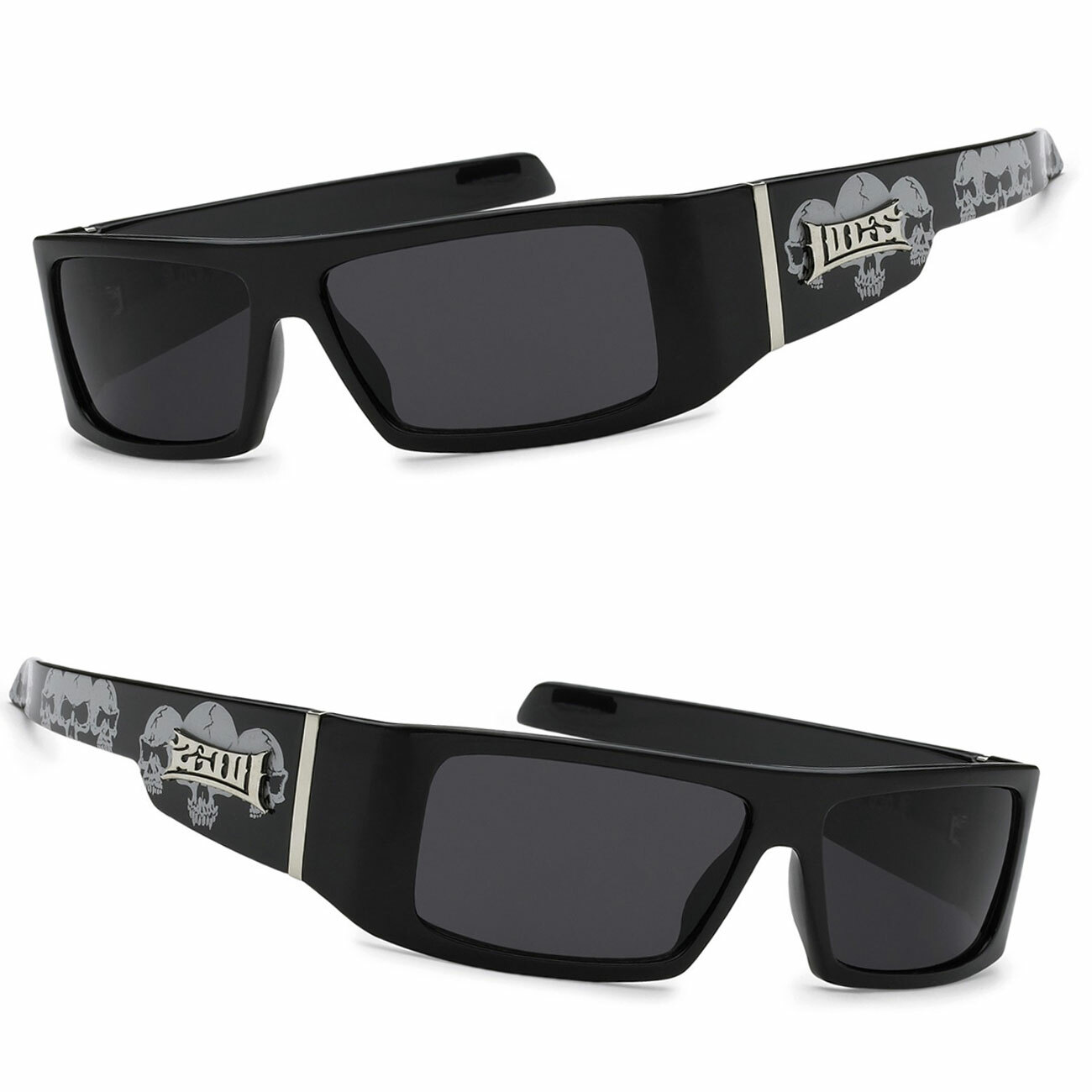 Locs Mens Cholo Biker UV400 Sunglasses – Black (skull) – LC33