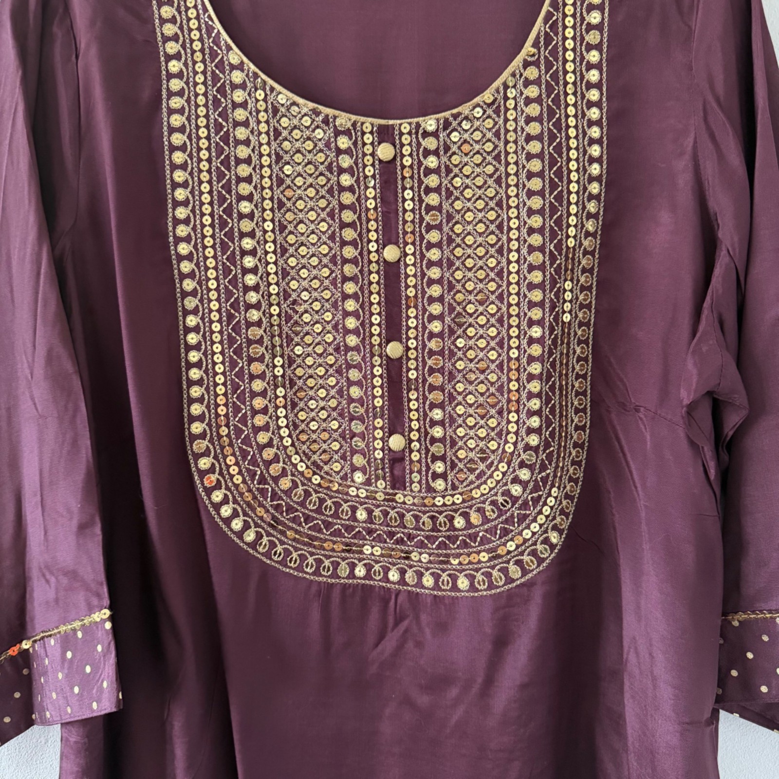 Aurelia blouse Sz XXL brown Kurta With Gold Embroidery Viscose Fabric