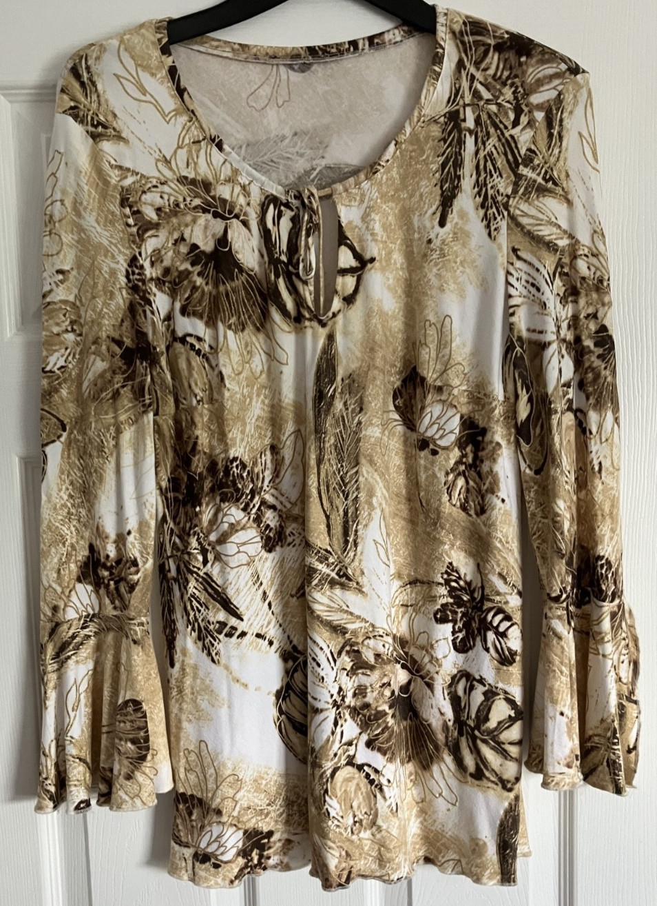 APANAGE Long Sleeved Drawstring Tunic Abstract Floral Print Gold Accents Size 16