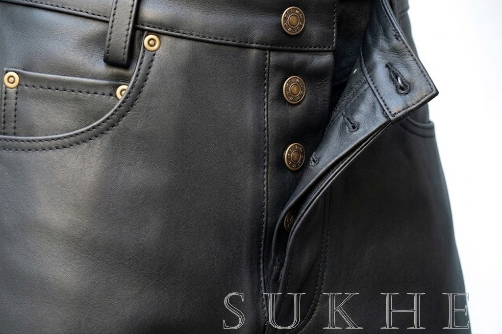 Light Weight Thin Button Fly Pants Men’s Cowhide Leather Pant Custom Length