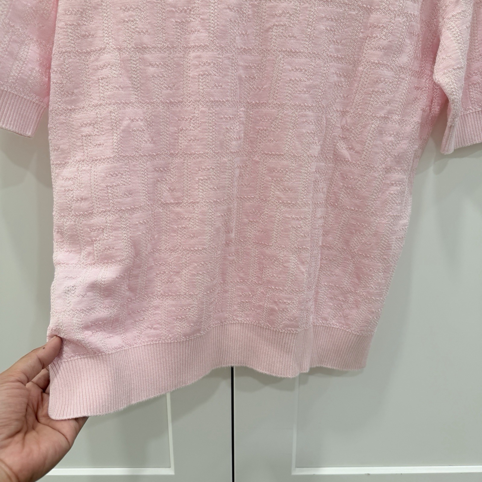 Fendi FF Logo Knit Short Sleeve Sweater Top Pink IT 40 US S Made In Italy