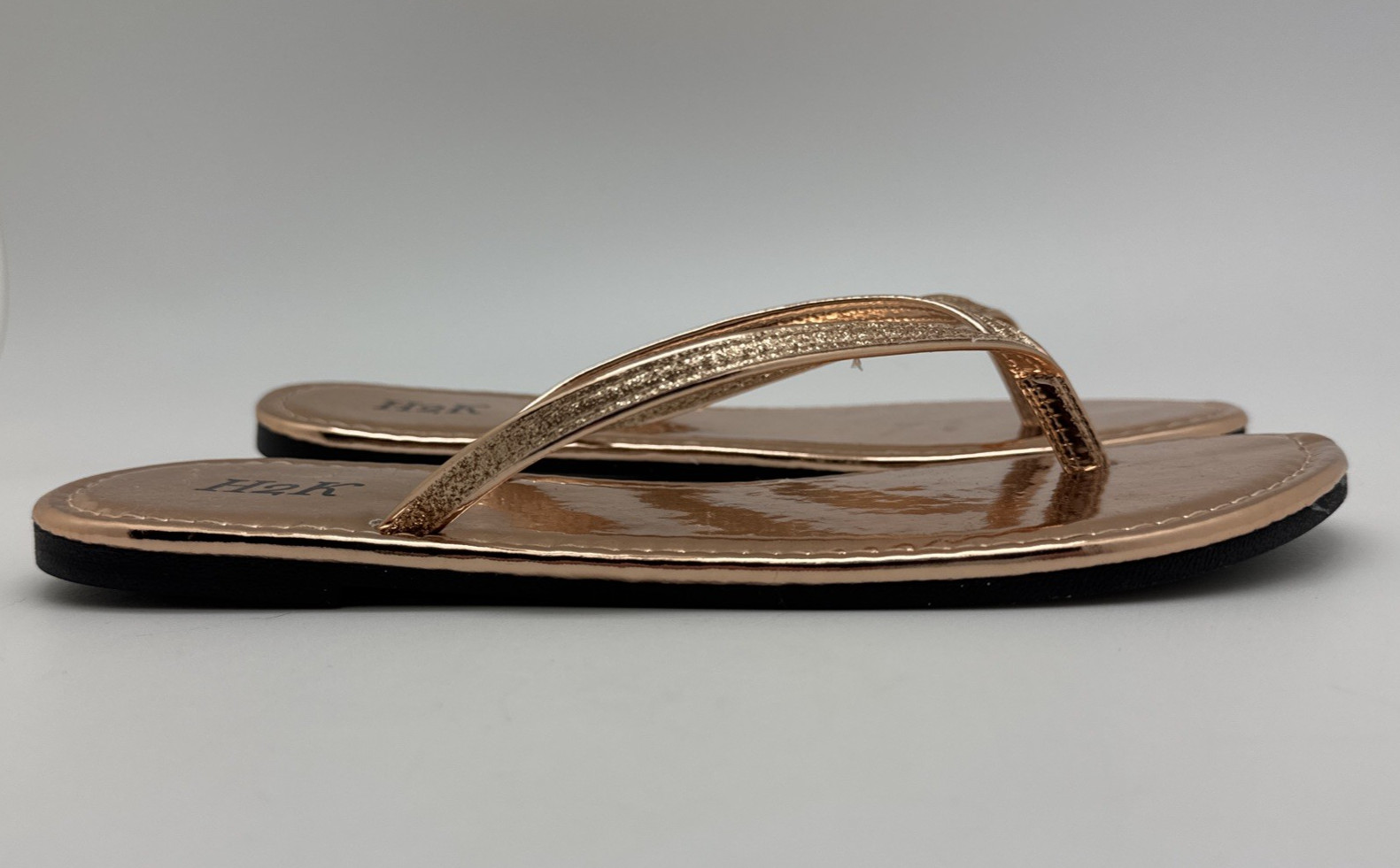 H2K Women’s Rose Gold Glitter Flat Thong Flip Flops Sandals Sassy Size 10