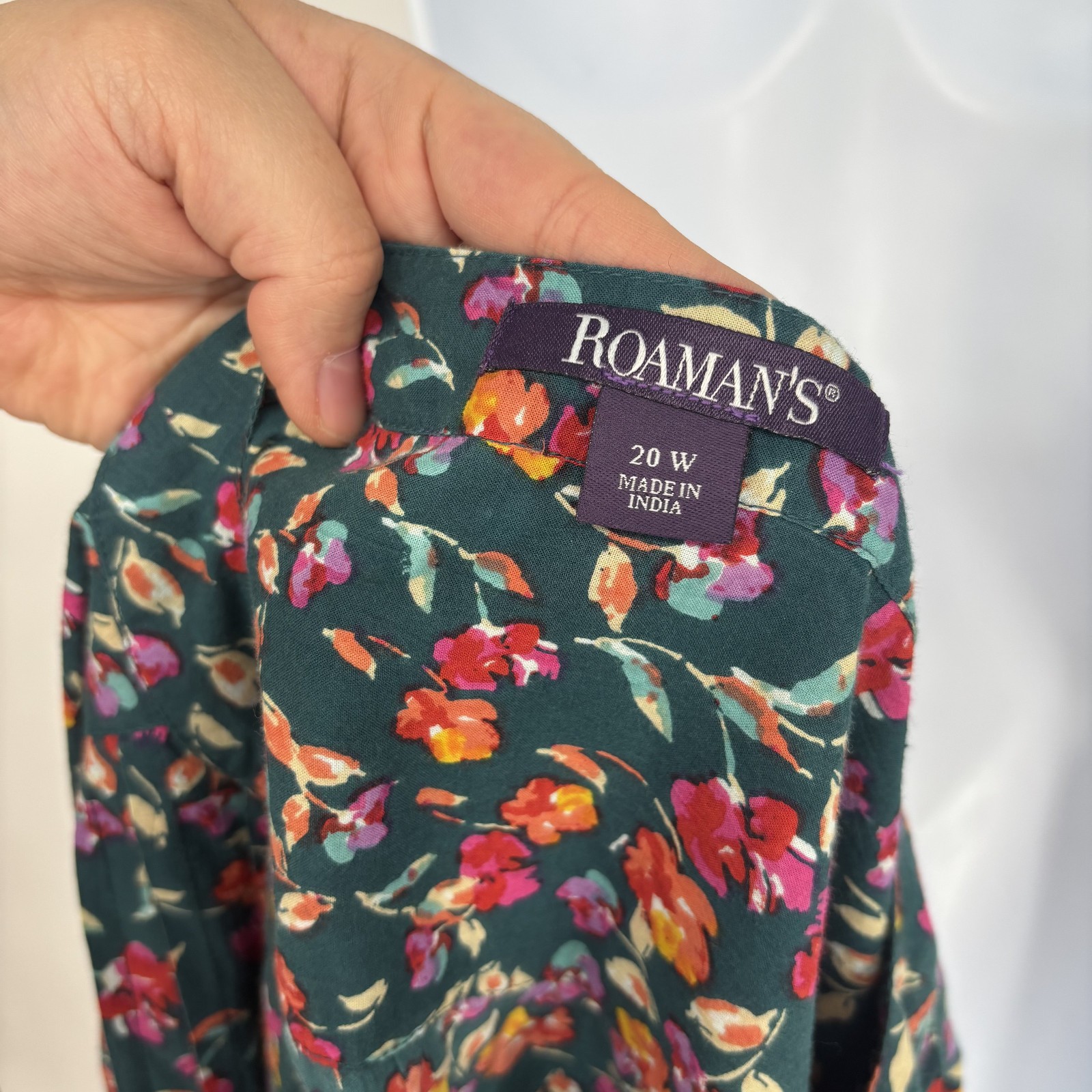 Romans 20W Green Floral Pintucked Prarie Cottagecore Boho Rolled Sleeves Top