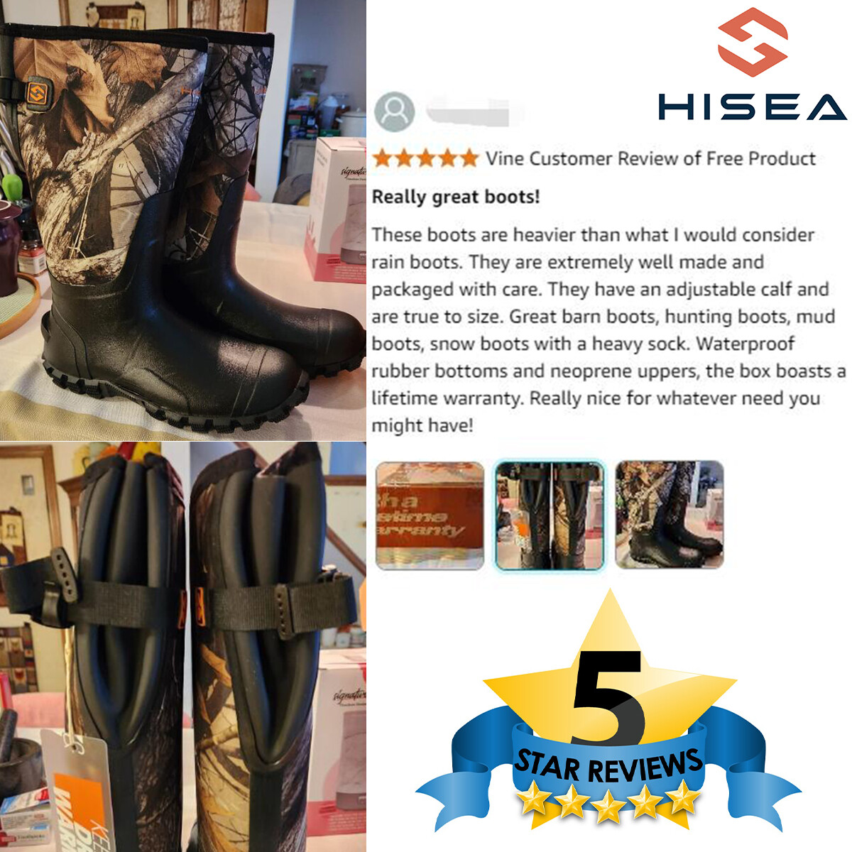 HISEA Men’s Rain Boots Waterproof Insulated Fishing Hunting Farm Mud Work Boots
