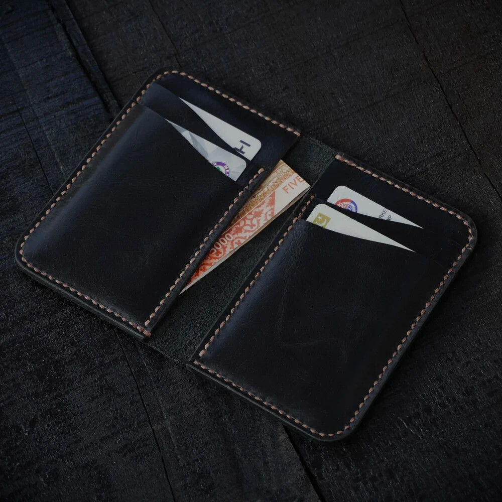 Vertical bifold Pure Leather Handmade wallet (Prince Black)