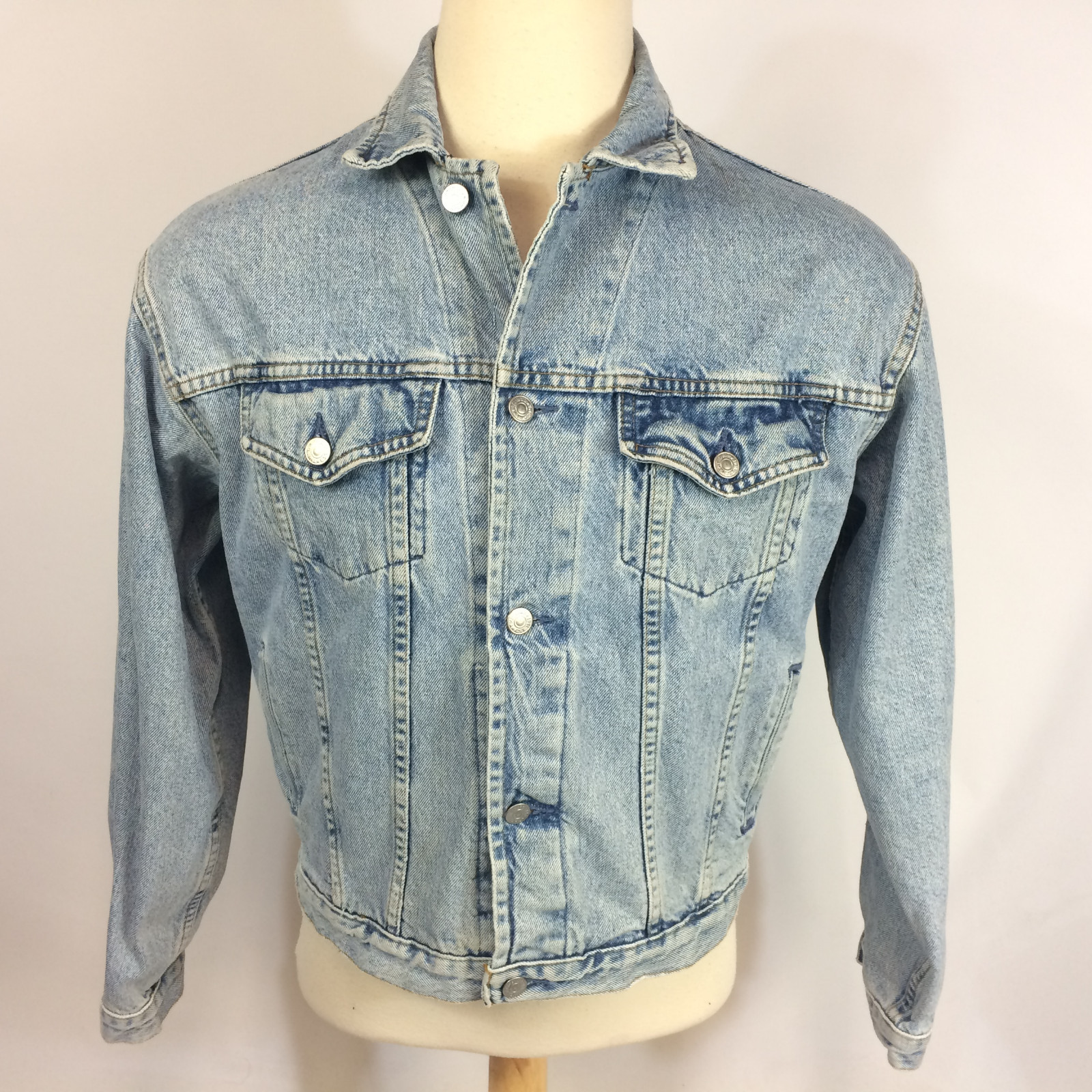 Vintage 80s 90s Gap Denim Jean Trucker Motorcycle Coat Jacket Acid Marble Wash M