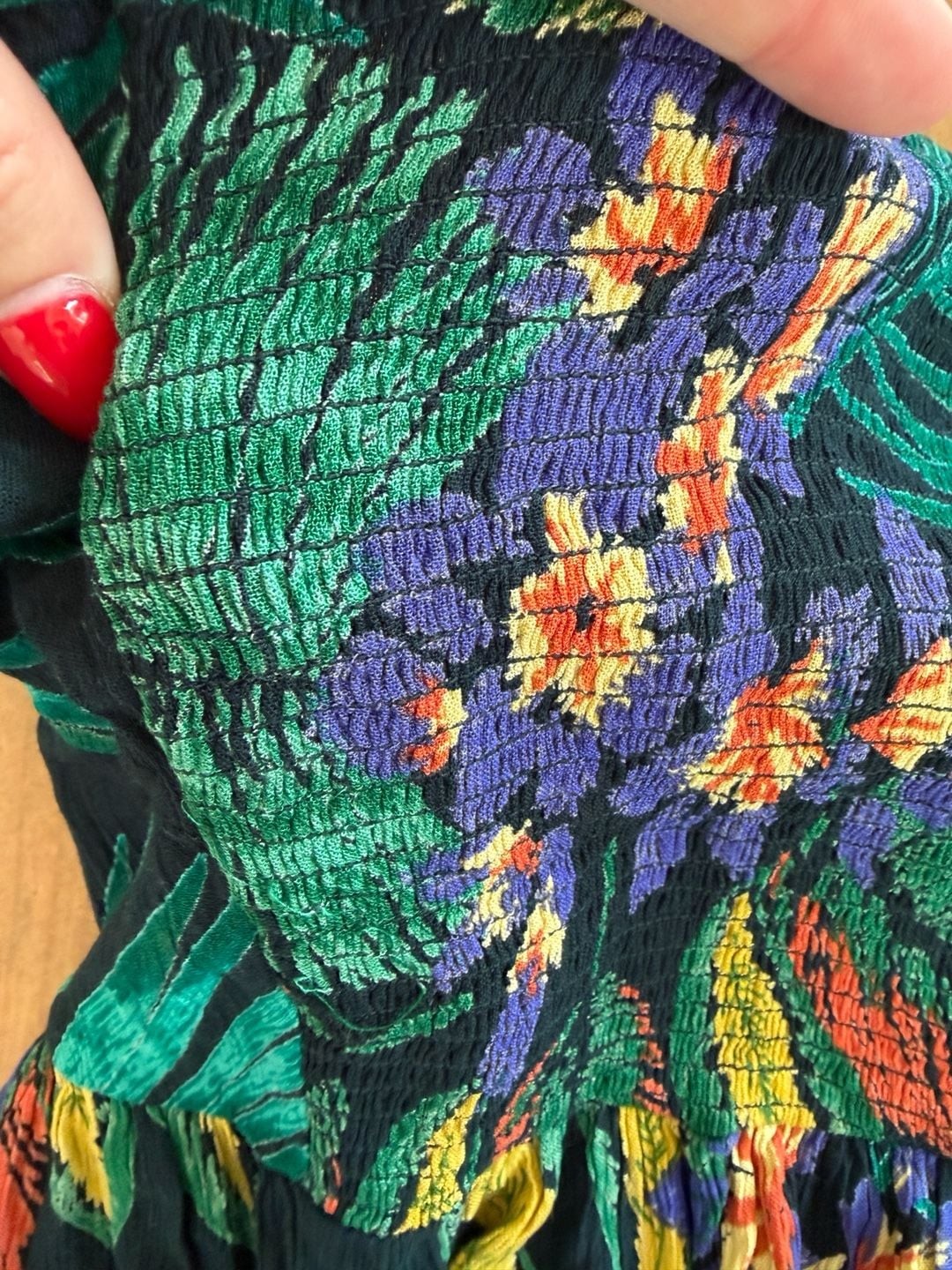 Patrons of Peace Tropical Print Tie-Front Peplum Top Size L