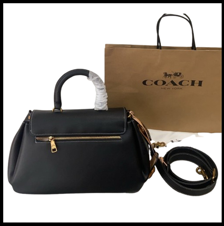 COACH CCC39 Slouchy Rogue Top Handle Bag 39 Natural Grain Leather Black Outlet