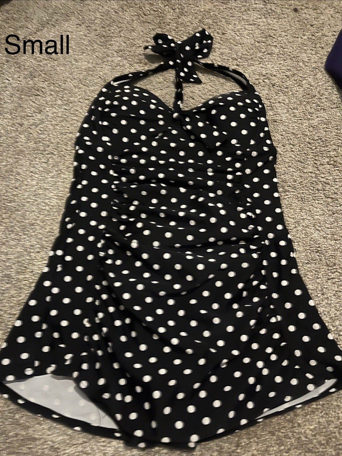 Merona Womens Halter Swim Suit Size Large Black Polka Dot Slimming Tummy Control