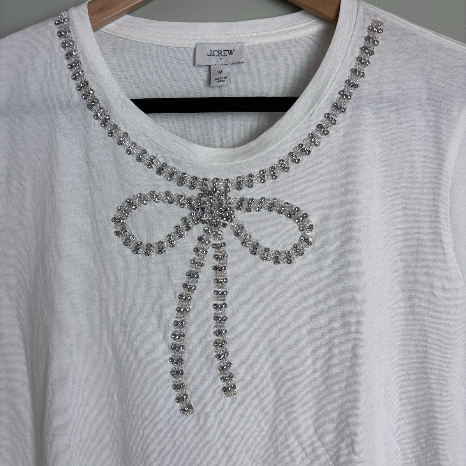 NWT J. Crew Women’s M Crystal Embellished Bow Top $89 Preppy Elegant Modern