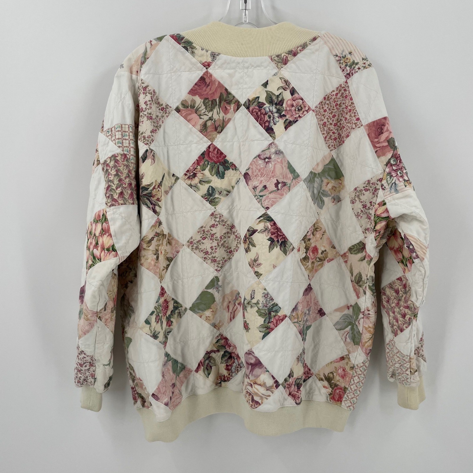 Vintage Victorian Hearts Bev Schultz Quilted Patchwork Floral Bomber Jacket S