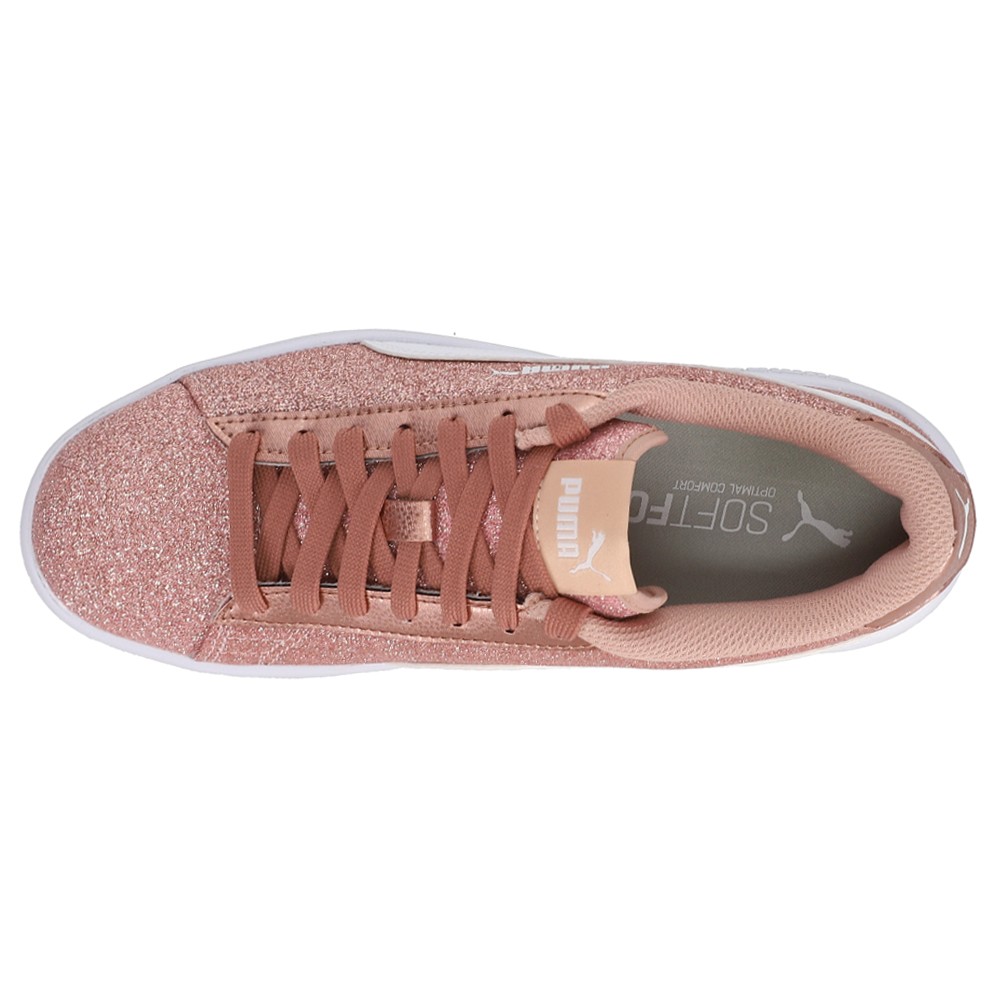 PUMA Smash V2 Glitz Glam Metallic Lace Up Youth Girls Pink Sneakers Casual Shoe