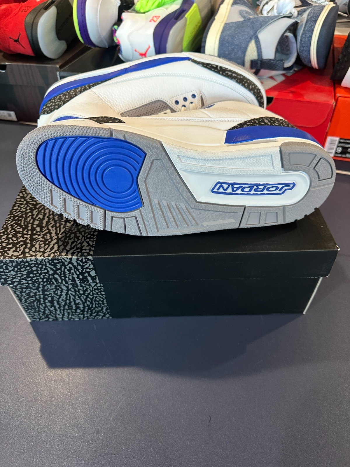 Air Jordan 3 Retro Men’s Sneakers White/Racer Blue-Black, Size 9.5 Brand New