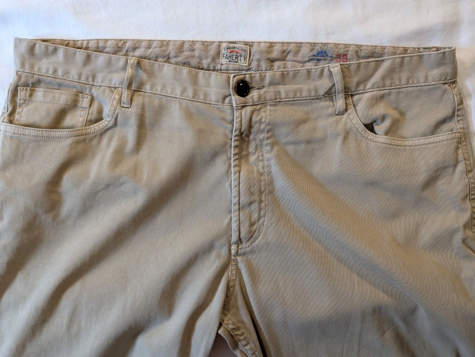 Faherty Reserve Twill 5 Pocket Pants Khaki Tan Desert Beige Mens 38×30