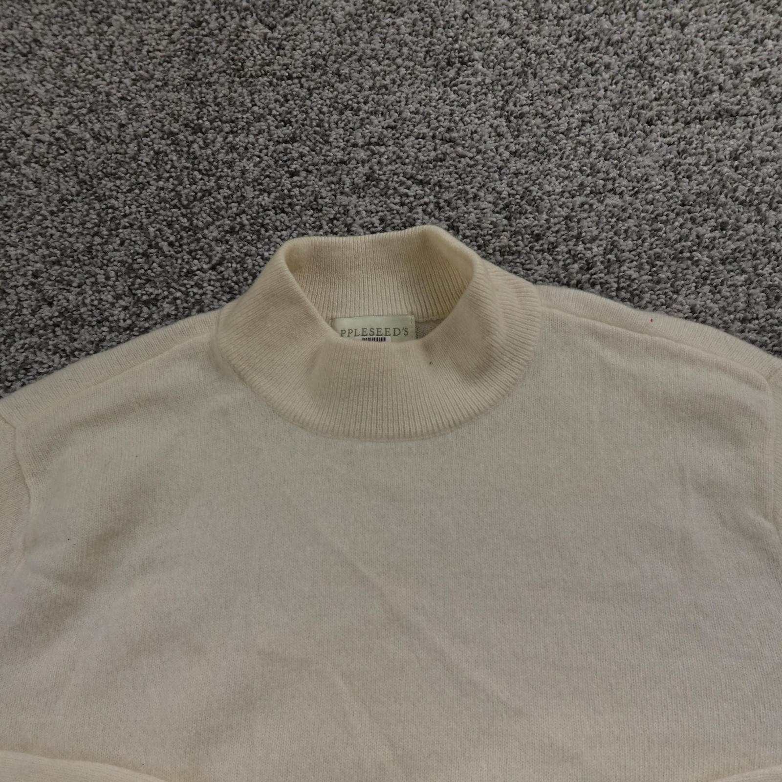 Appleseeds Sweater Womens L White Cashmere Mock Neck Pullover Knit Cozy Soft