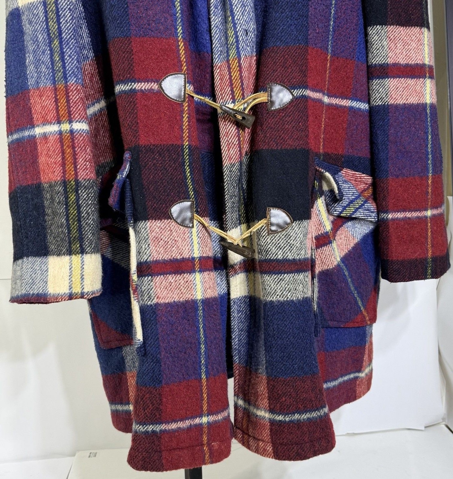 Vintage 50s 60s Grais Plaid Flannel Coat Jacket Toggle Mod Atomic Hippy Mens