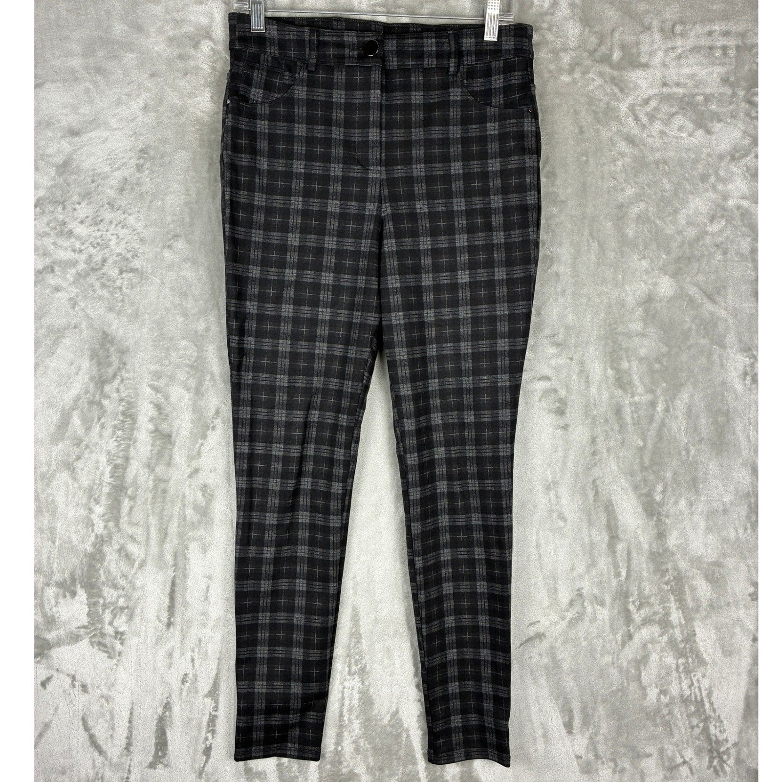 Dorothy Perkins Womens Size 6 Plaid Skinny Trousers Black Grey Checkered Pants