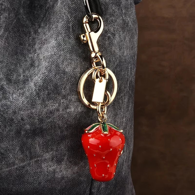 Trendy Strawberry Bag Charm Keychain Resin and Metal Brass Keychain Ornament🍓