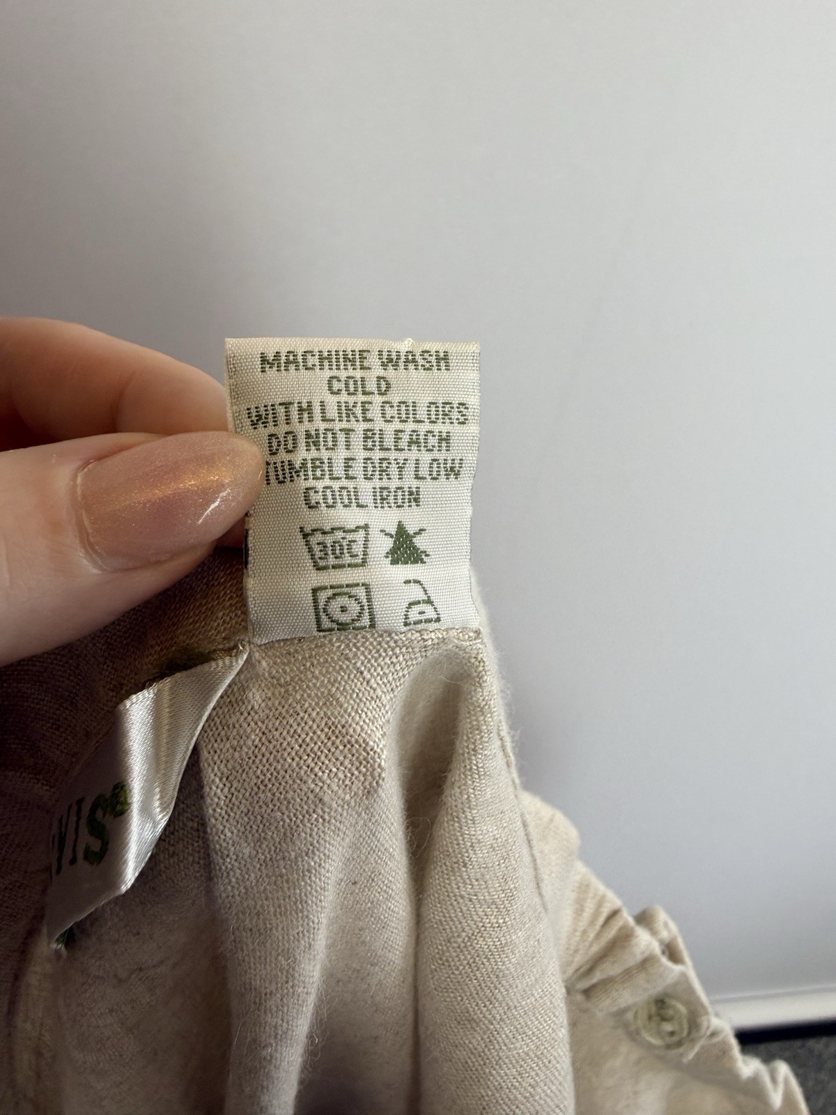 Orvis 100% Linen Skirt UK 12 Beige Elasticated Waist Embroidered Hem Summer