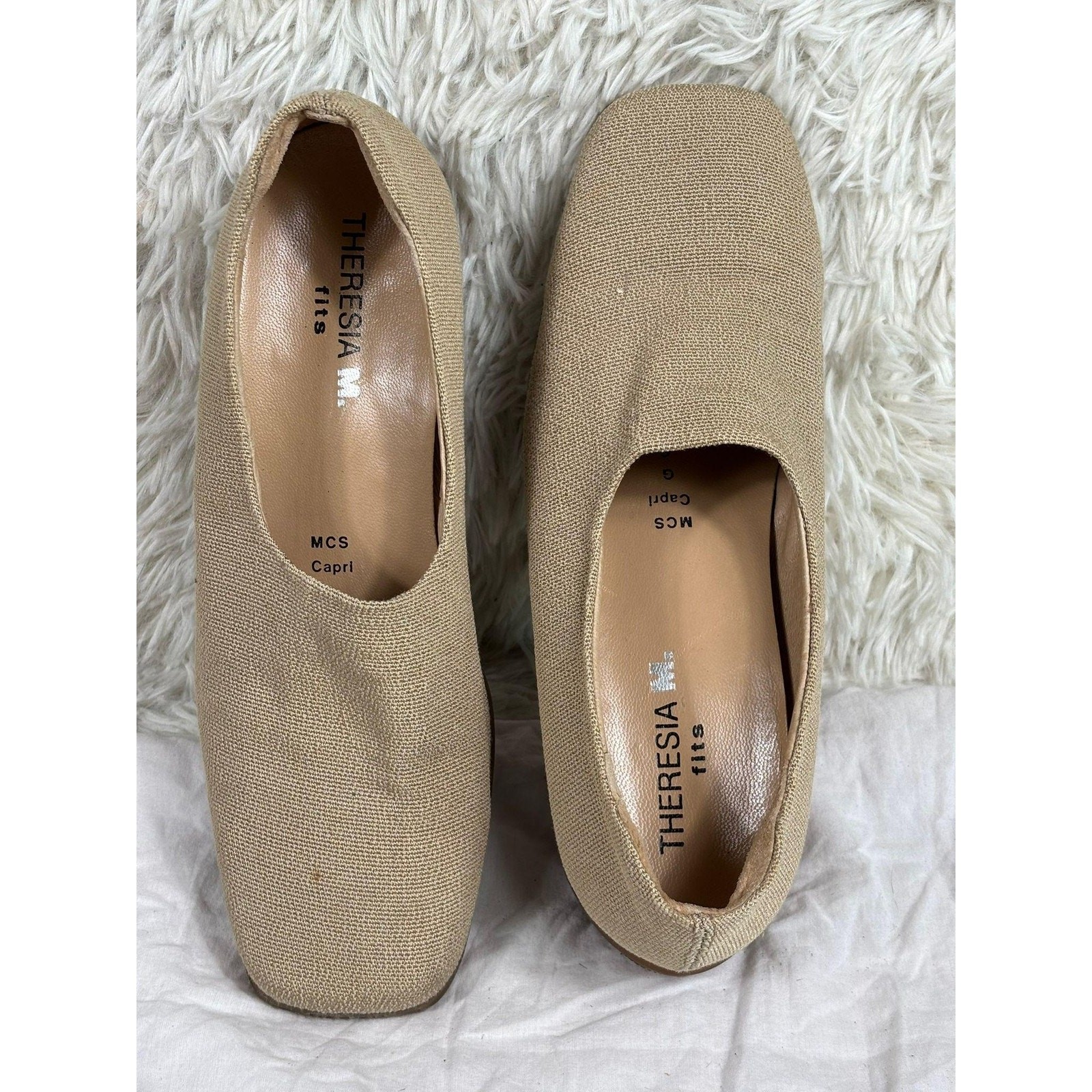 Theresia M. Shoes Womens Size 6 Beige Capri Slip On Wedge Comfort Square Toe