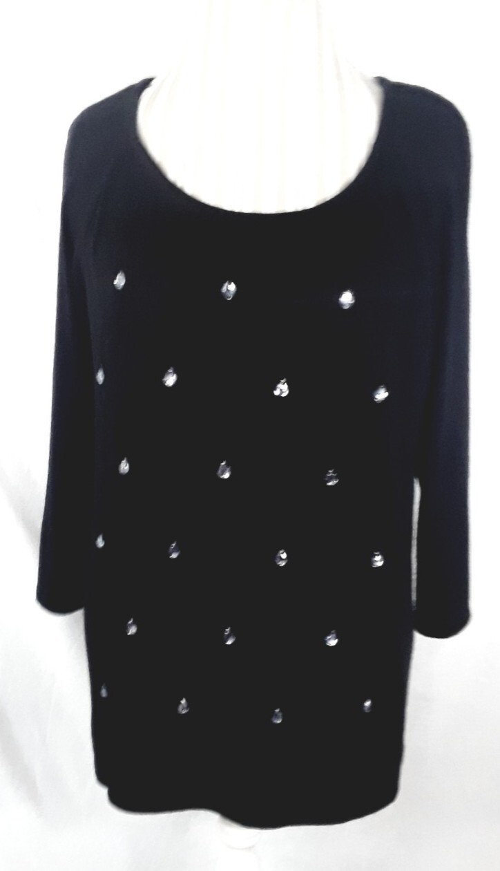 TA1-24 I.N. Studio XL woman’s 3/4 sleeve blouse black with teardrop beads, soft